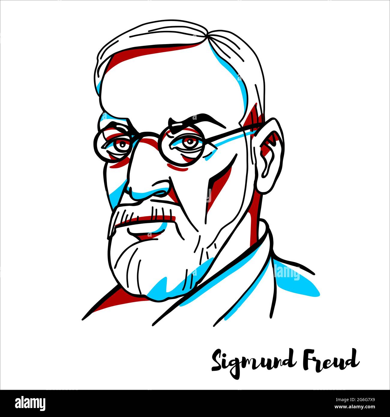 RUSSIE, MOSCOU - 07 avril 2019 : Sigmund Freud portrait vectoriel gravé avec des contours d'encre. Neurologue autrichien et fondateur de la psychanalyse, Th Illustration de Vecteur