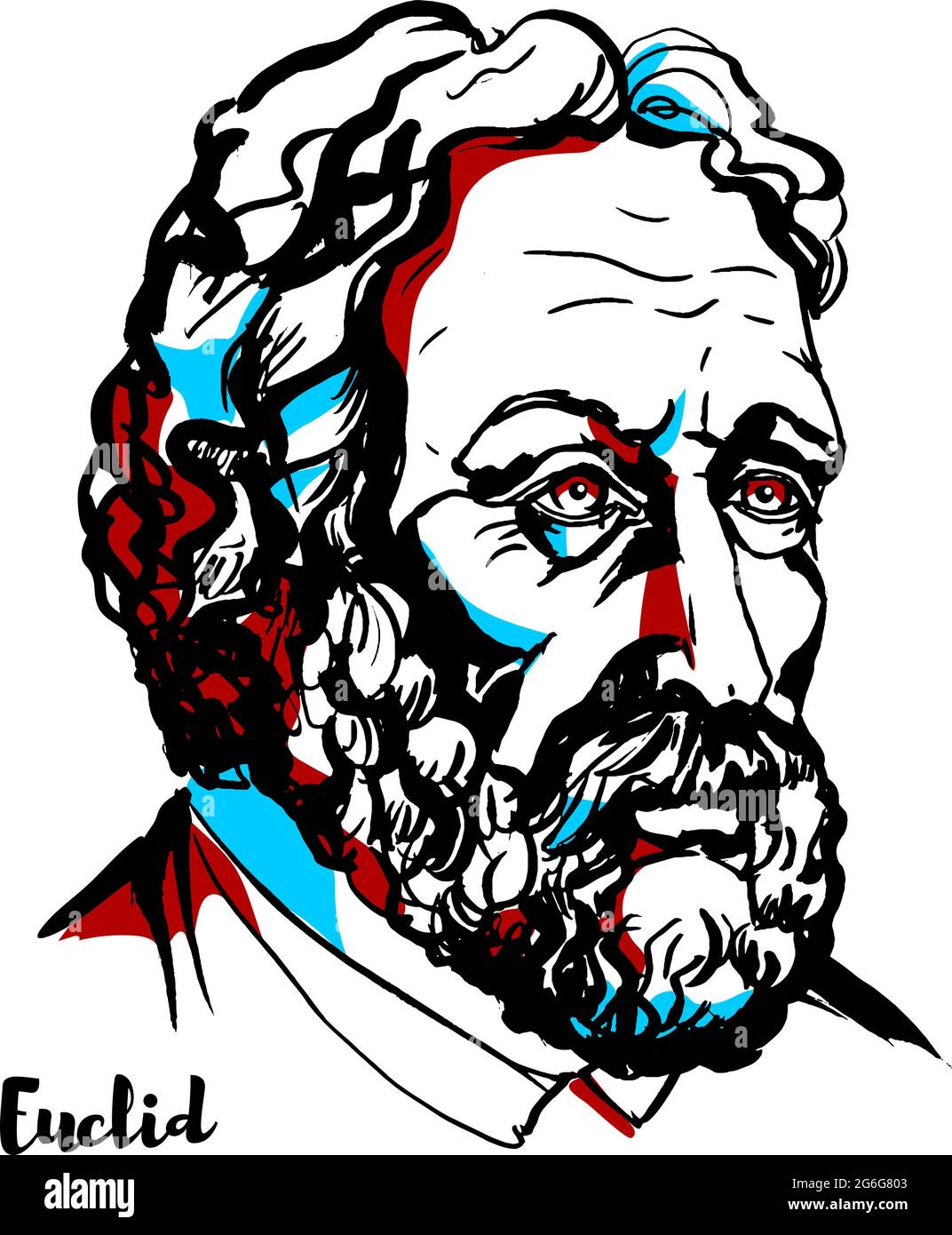 Portrait vectoriel gravé Euclid avec contours encreurs. Mathématicien grec, souvent appelé « le fondateur de la géométrie » ou « le père de la géométrie ». Illustration de Vecteur