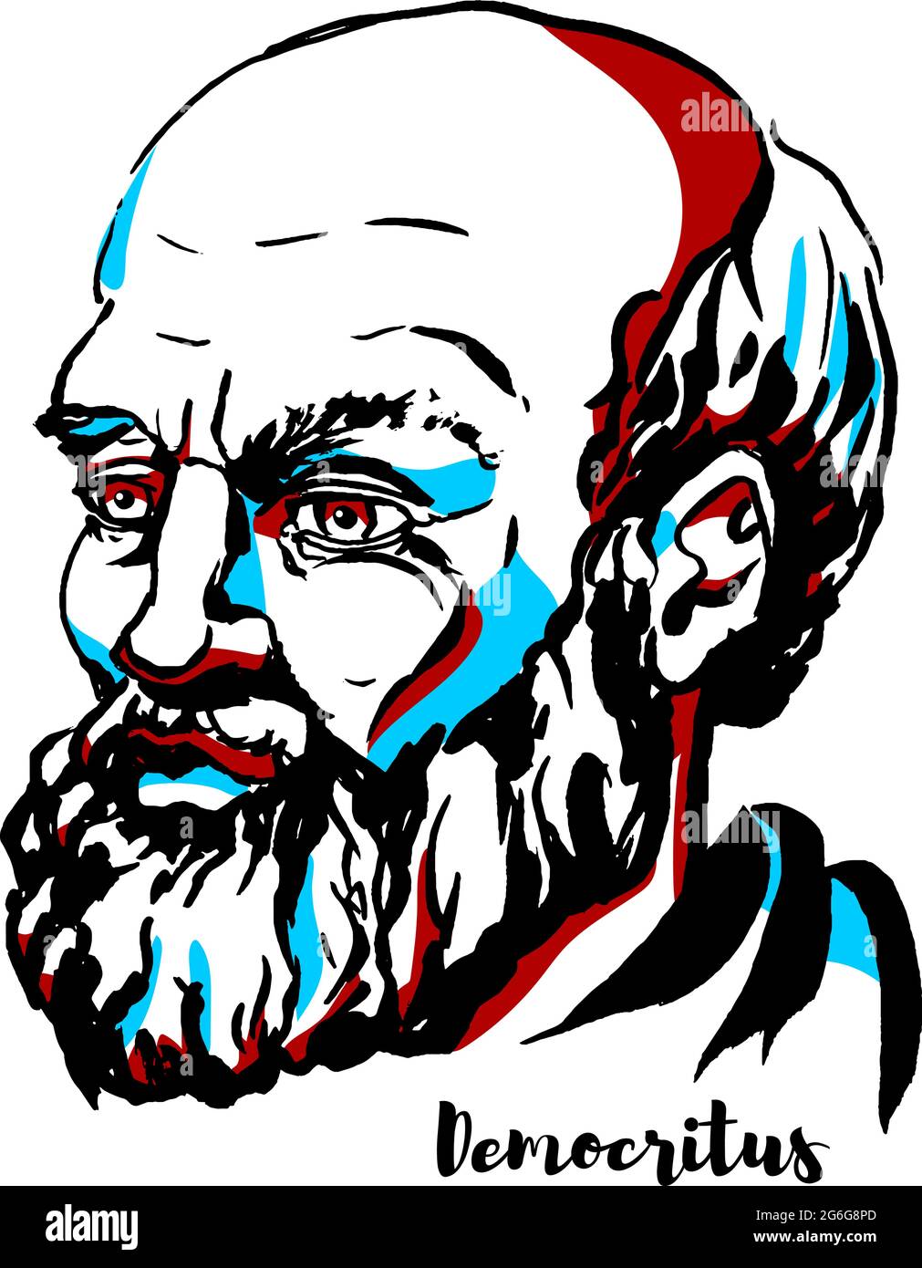 Portrait vectoriel gravé Democritus avec contours d'encre. Le philosophe grec ancien pré-socratique s'est surtout souvenu aujourd'hui pour sa formulation d'un ato Illustration de Vecteur