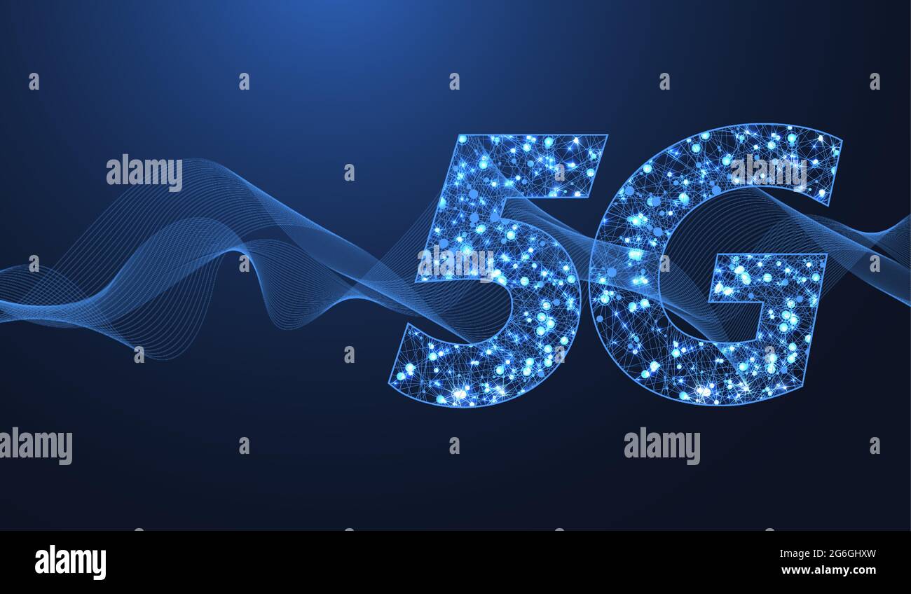 Concept de technologie sans fil réseau 5G. Icône de bannière Web 5G pour les entreprises et la technologie, signal, vitesse, réseau, Big Data, technologie. Onde de symbole 5G Illustration de Vecteur