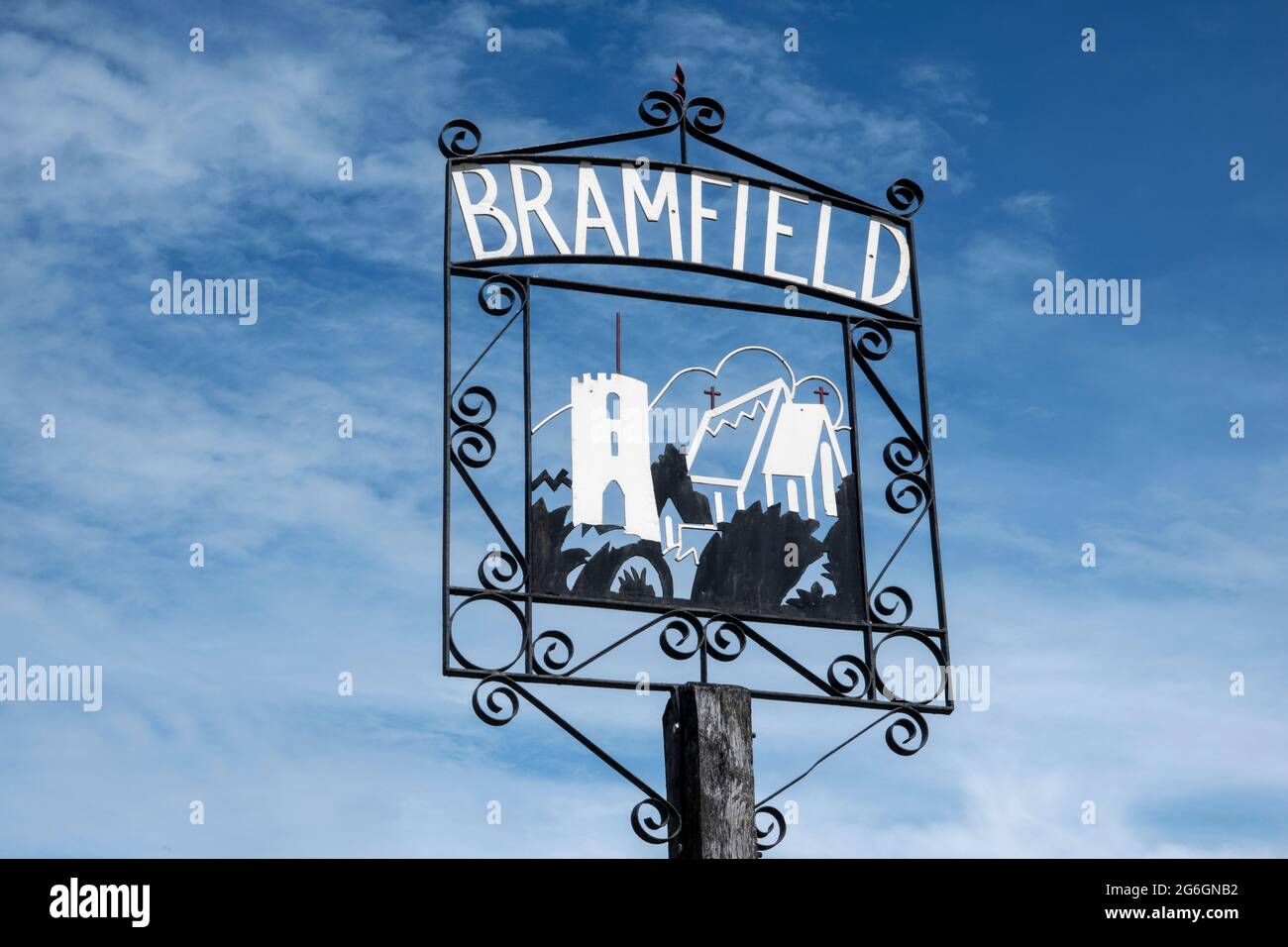 Bramfield Village Sign, Suffolk, Royaume-Uni Banque D'Images