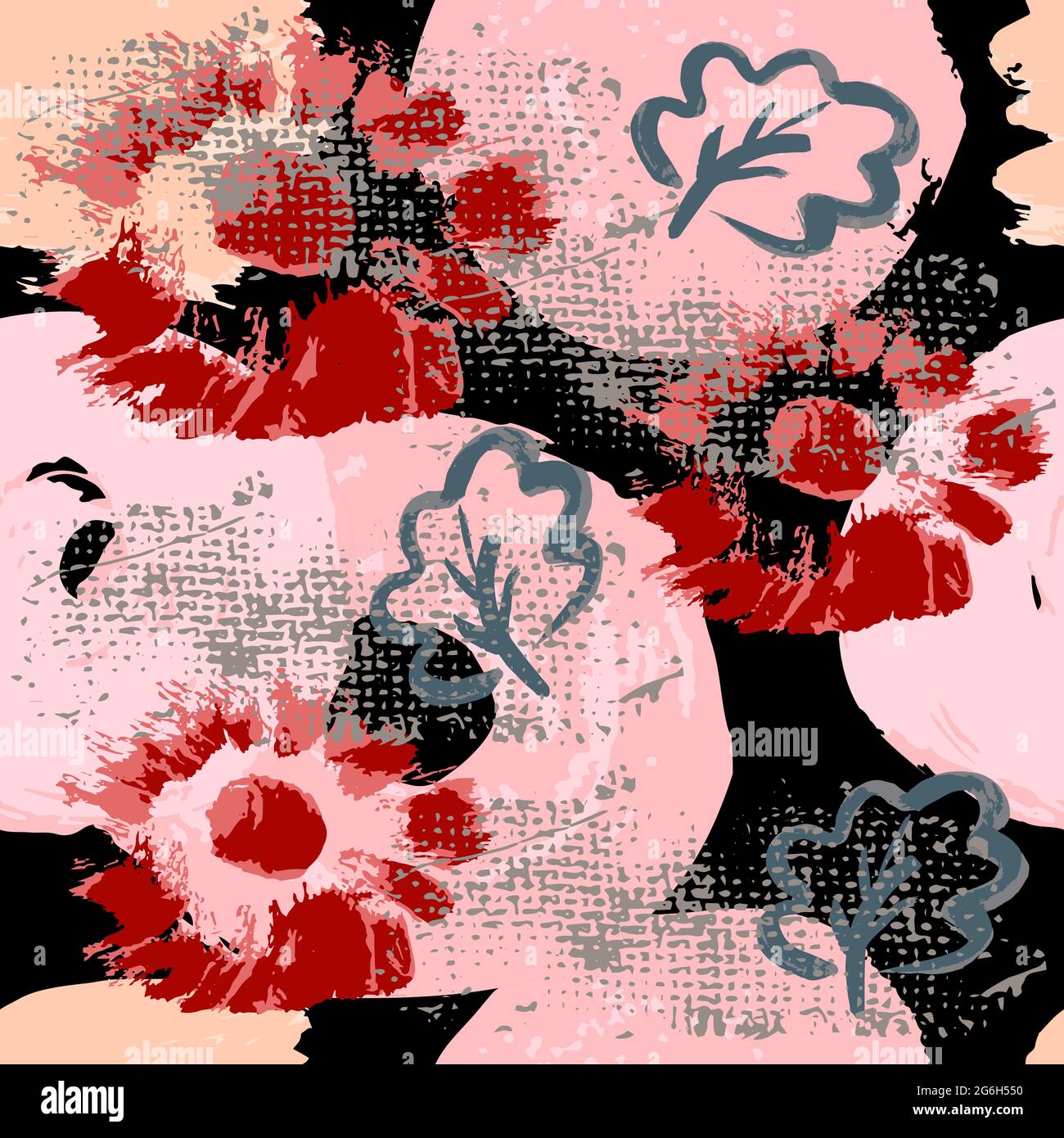 Motif floral artistique sans couture avec textures, taches et coups de pinceau tendance dessinés à la main. Design moderne et lumineux pour le papier, les couvertures, les tissus, les décorations Illustration de Vecteur