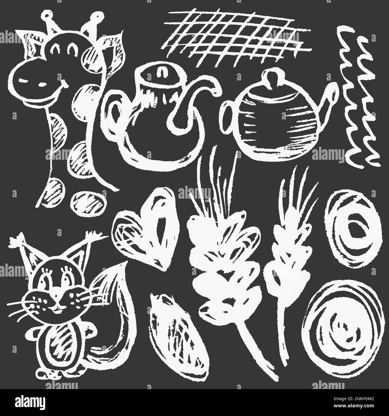 Tableau Noir Pour Enfants. Tableau Noir Avec Craie Et Dessins. Illustration  Vectorielle En Style Cartoon
