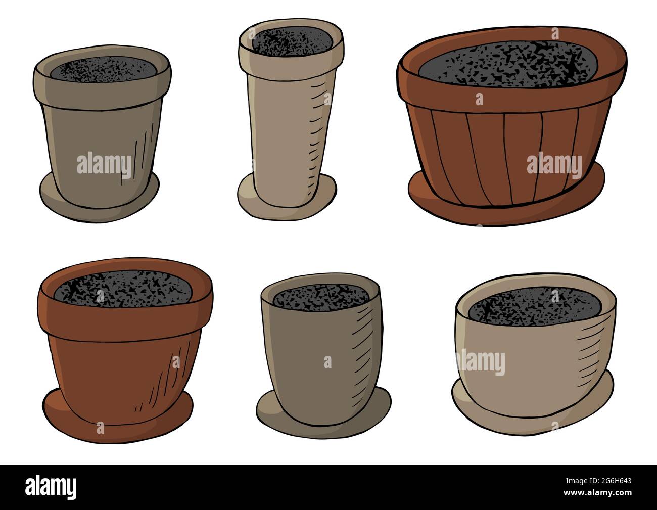 Illustration vectorielle mignonne. Ensemble de pots de fleurs de dessin animé. Éléments d'illustration pour votre conception Illustration de Vecteur