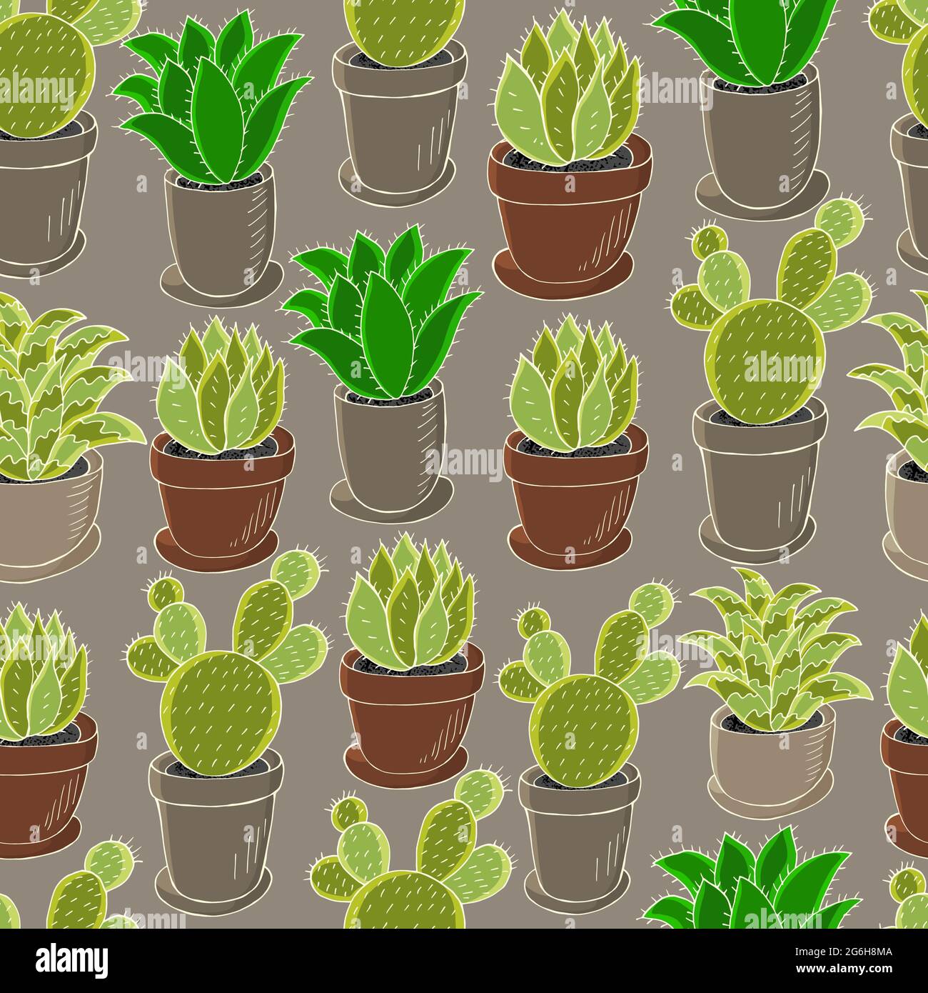 Papier peint tropical en vert. Image tendance. Motif sans couture de différents cactus. Arrière-plan mignon vectoriel Illustration de Vecteur