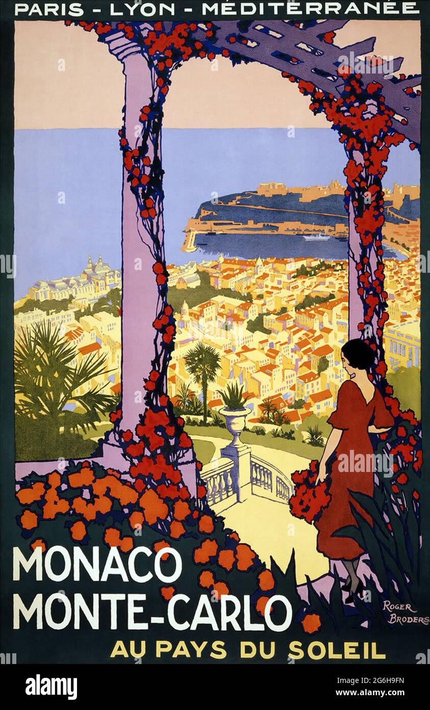 Une affiche de voyage vintage pour Monte-Carlo à Monaco, France Banque D'Images