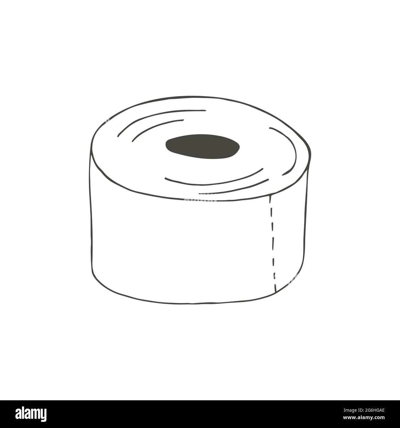 Icône de vecteur de contour en mode de dessin manuel. Image isolée sur fond blanc. Salle de bains et ses composants. Produits d'hygiène. Papier toilette Illustration de Vecteur
