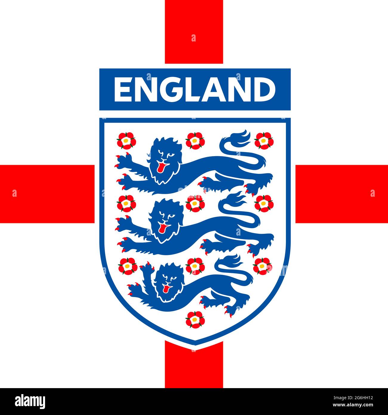 LONDRES, ANGLETERRE, juin 2021 - drapeau anglais avec logo de la fédération nationale de football pour le championnat européen 2021 Banque D'Images
