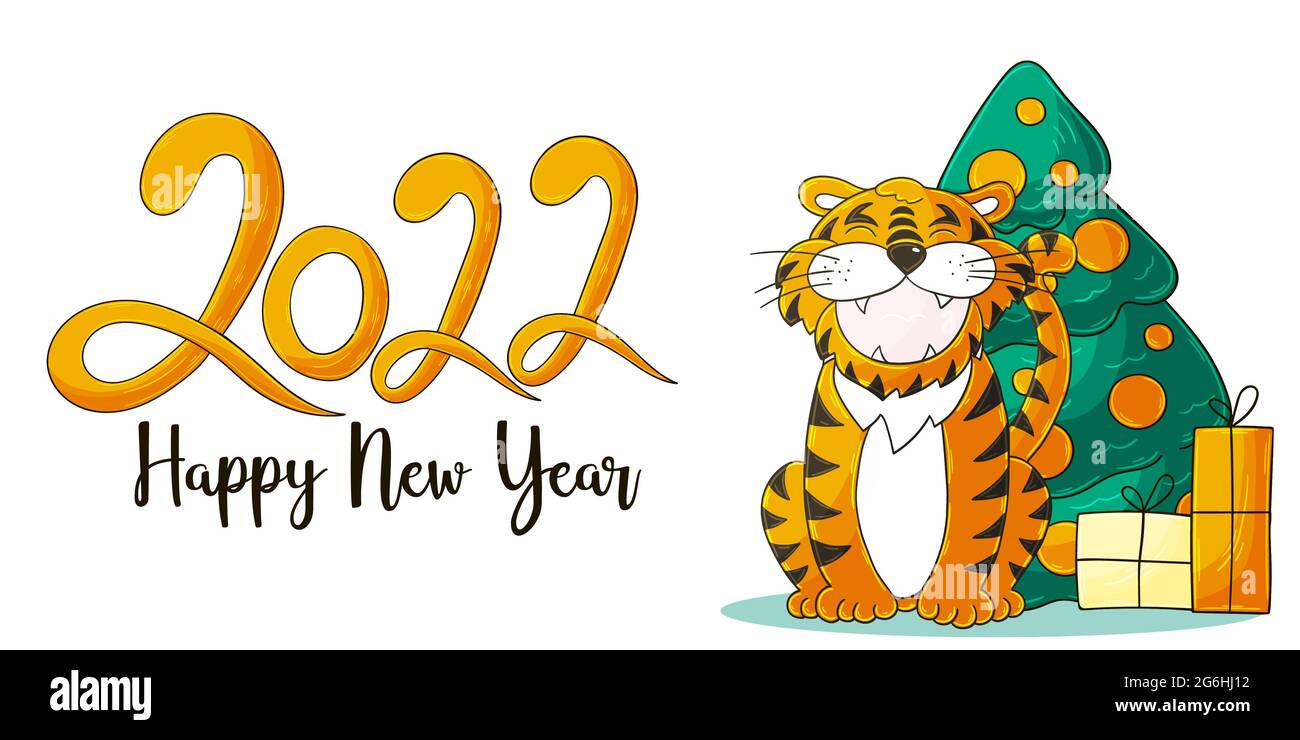 Symbole De 22 Carte Vectorielle Avec Un Tigre A La Main Nouvelle Annee Lettrage 22 Illustration De Dessin Anime Image Vectorielle Stock Alamy