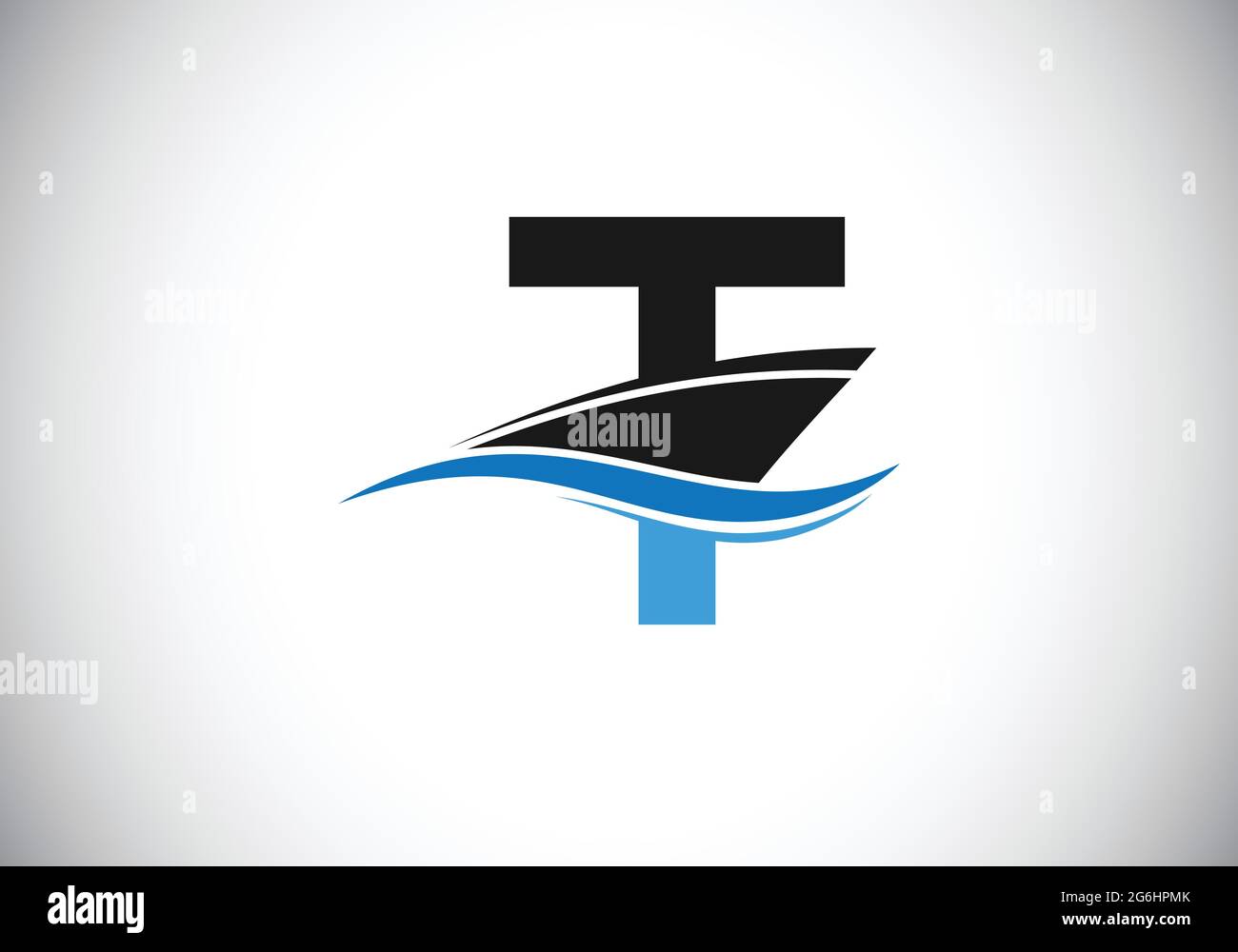 Lettre T majuscule avec le modèle de logo du navire, de la croisière ou du bateau, Illustration de Vecteur