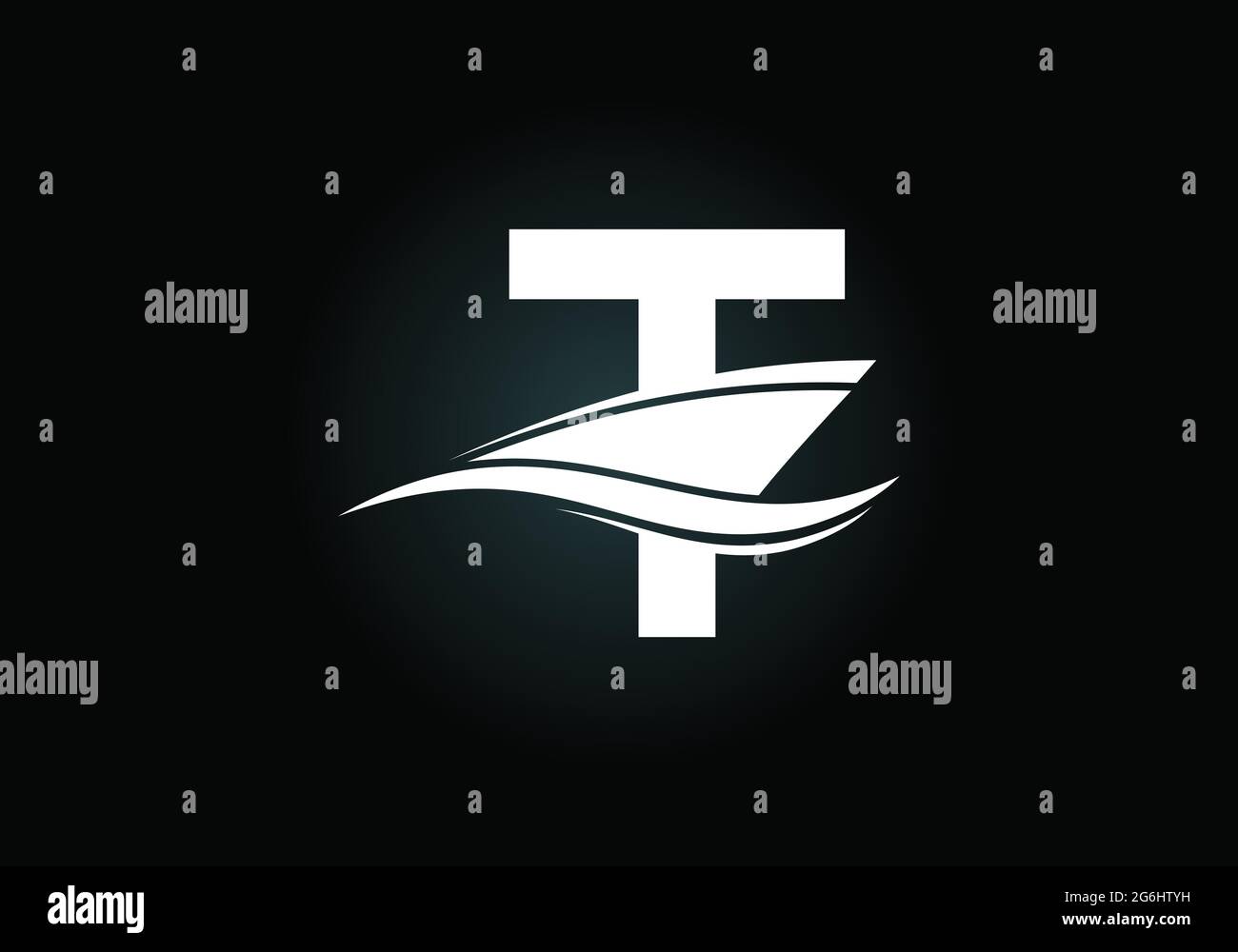 Lettre T majuscule avec le modèle de logo du navire, de la croisière ou du bateau, Illustration de Vecteur