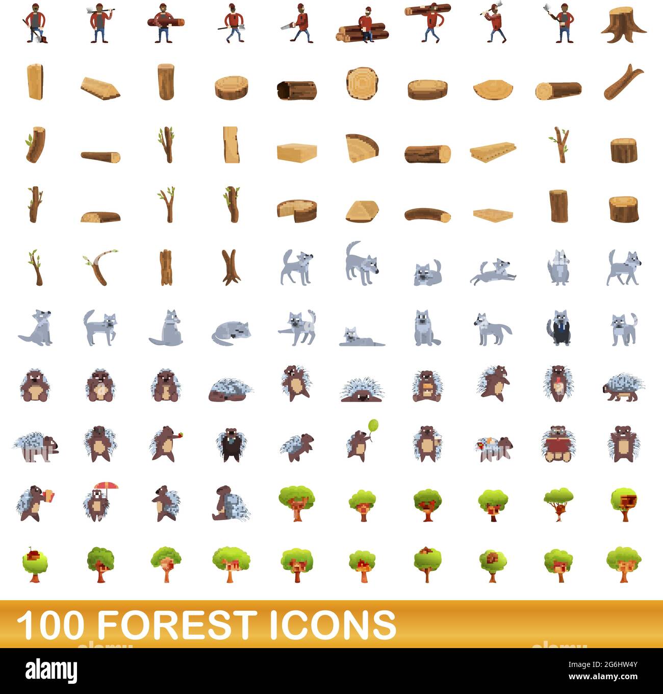 ensemble de 100 icônes de forêt. Illustration de 100 icônes de forêt ensemble de vecteurs isolés sur fond blanc Illustration de Vecteur