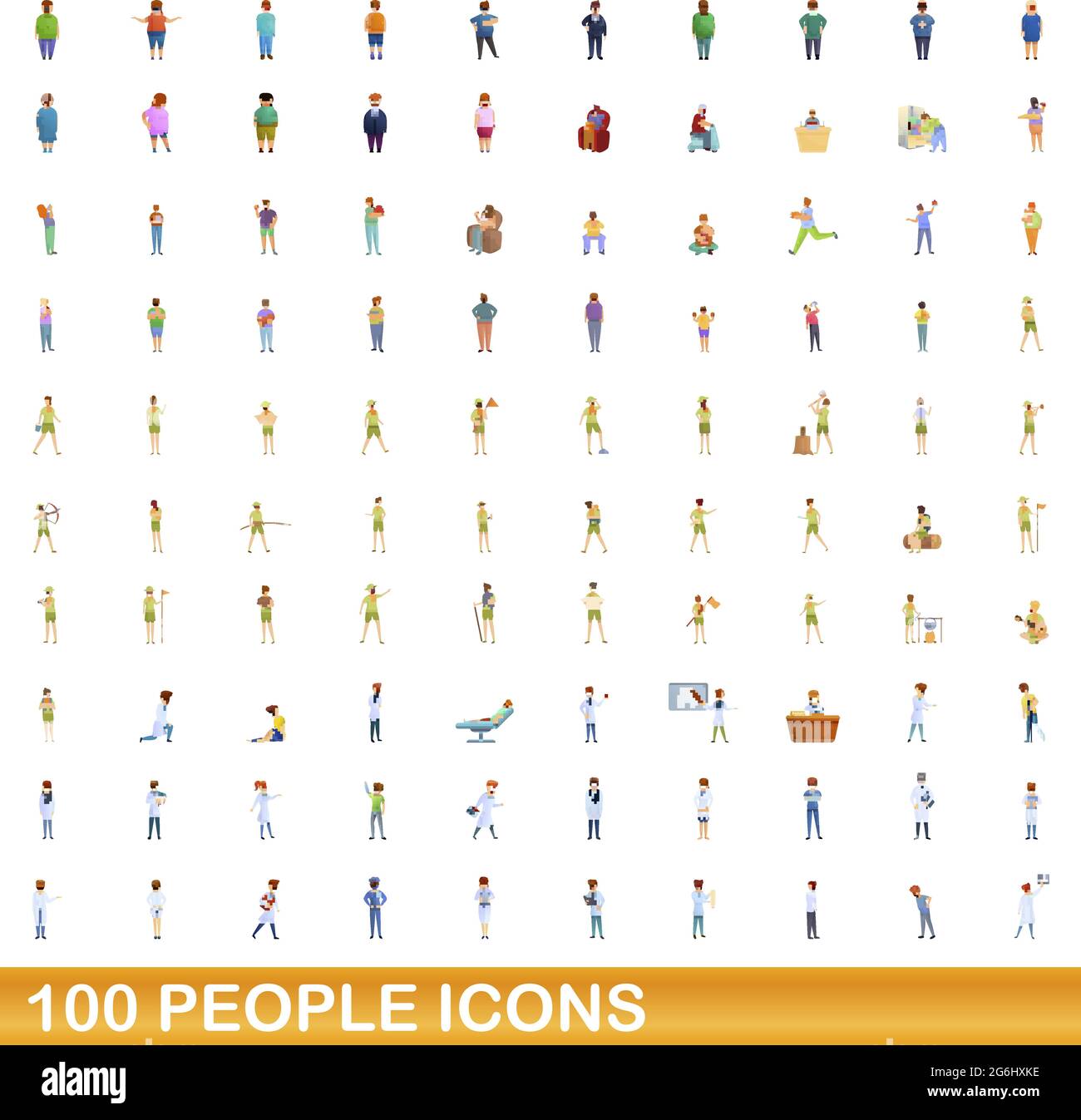 100 personnes icons set. Cartoon illustration de 100 personnes icônes vector set isolé sur fond blanc Illustration de Vecteur