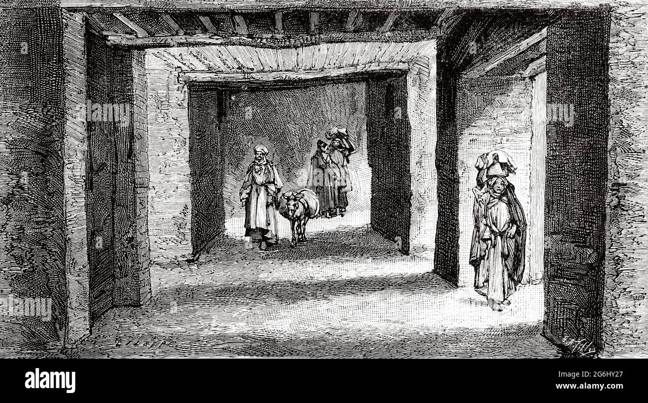 Une rue couverte dans l'oasis de Touggourt. Algérie. Afrique. Ancienne illustration gravée du XIXe siècle de la nature 1888 Banque D'Images