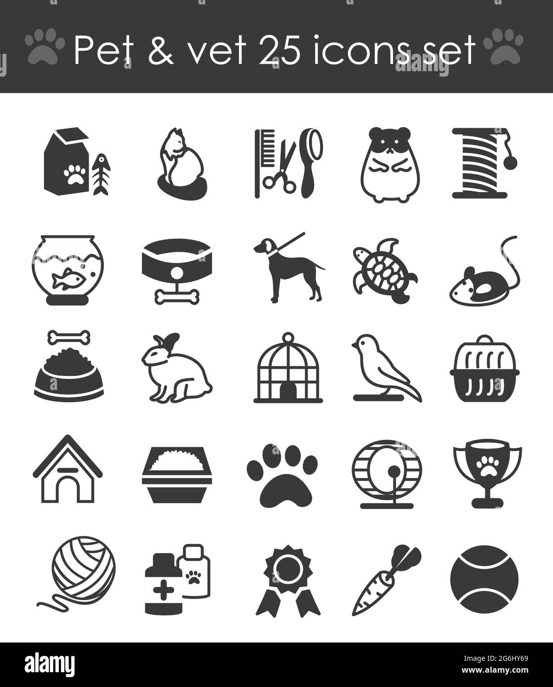 Illustration vectorielle de l'ensemble d'icônes de toile de contour - animal de compagnie, vétérinaire, magasin d'animaux de compagnie, animaux et tous les types d'animaux de compagnie sur fond blanc. Illustration de Vecteur