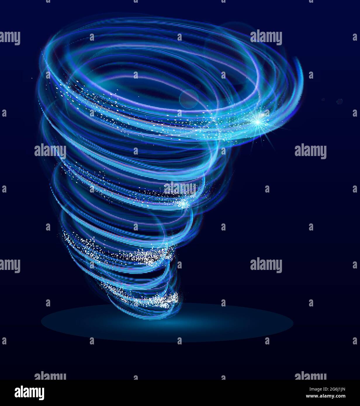 Illustration vectorielle de l'effet vectoriel de tourbillons lumineux, tourbillons, tornades lumineuses. Le typhon tourbillonnait, ouragan léger sur fond bleu foncé Illustration de Vecteur