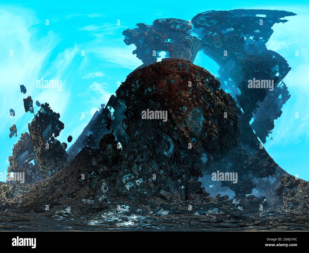 Rendu 3D de la terre qui monte dans l'air. Arrière-plan en pierre. Texture granit Banque D'Images