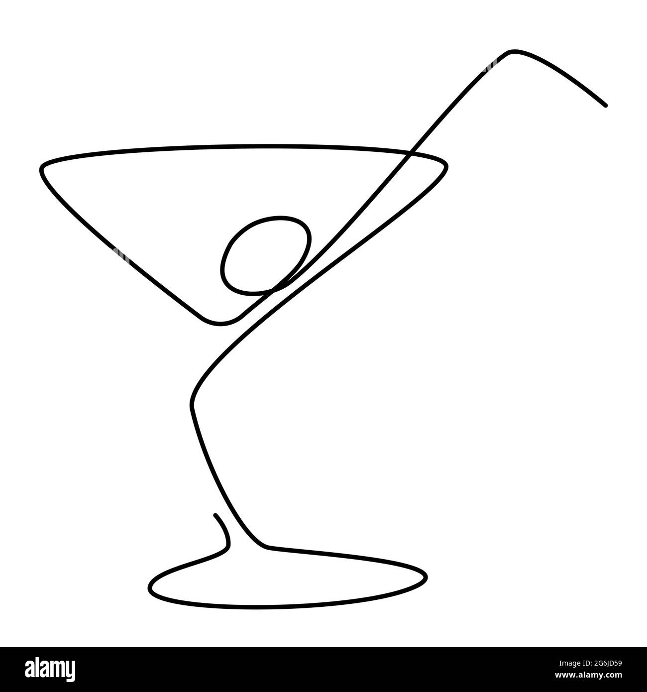Verre à cocktail avec martini, paille et olive. Contour continu silhouette  noire isolée sur fond blanc. Style de dessin artistique. Illustration  vectorielle Image Vectorielle Stock - Alamy