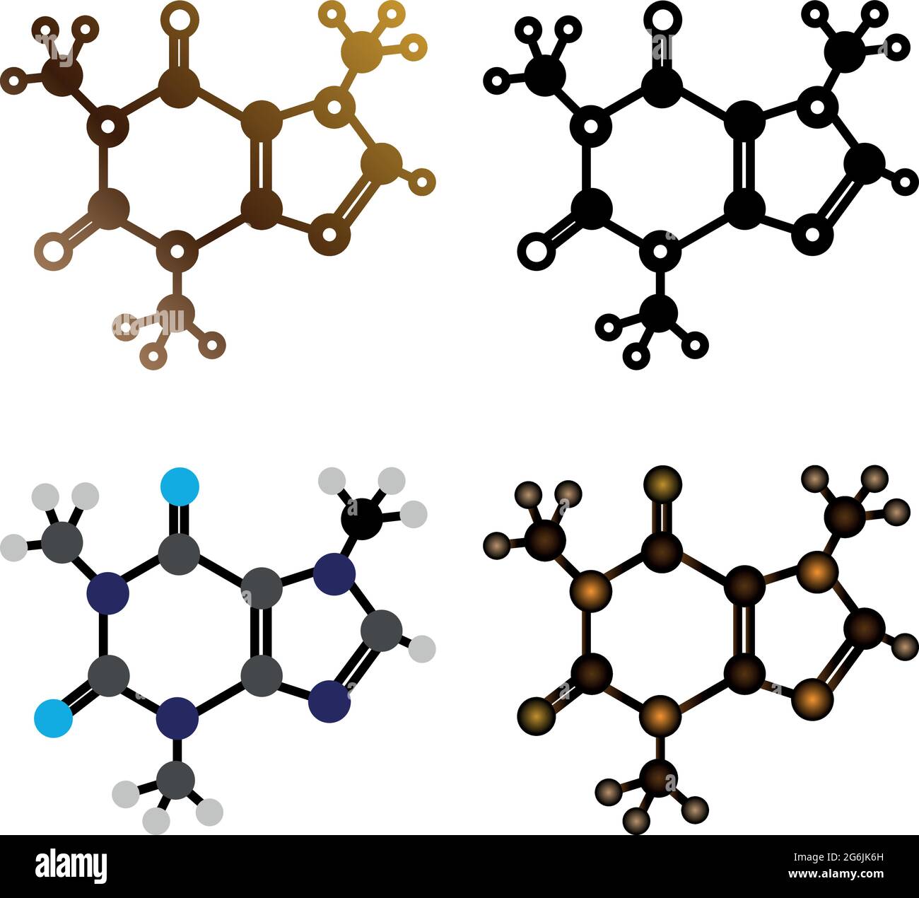 Ensemble de modèle de molécule de café de caféine en Icon et 3d. Illustration vectorielle Illustration de Vecteur