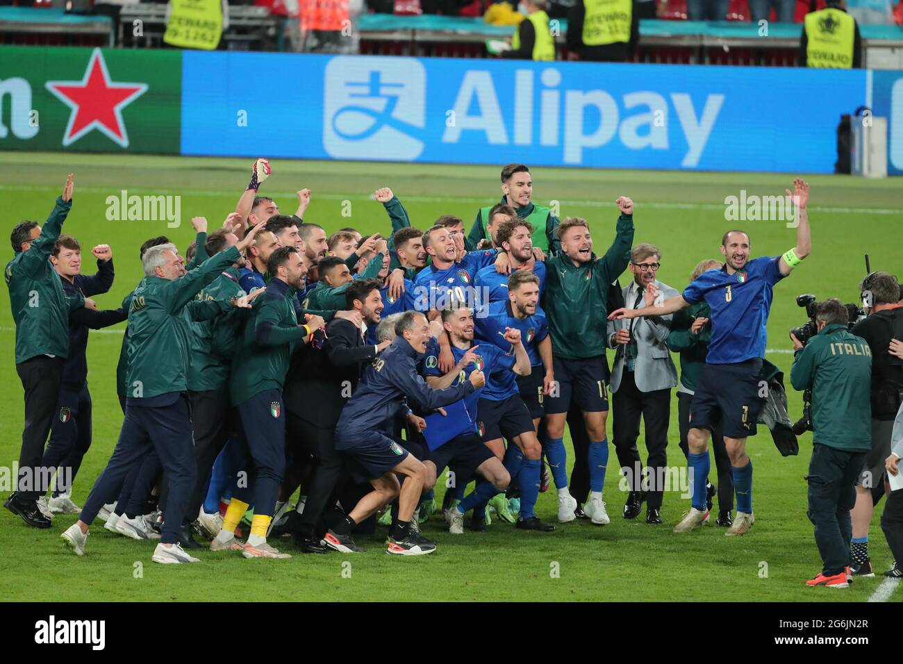 L'ÉQUIPE ITALIENNE FÊTE LA VICTOIRE, ITALIE V ESPAGNE, 2021 Banque D'Images