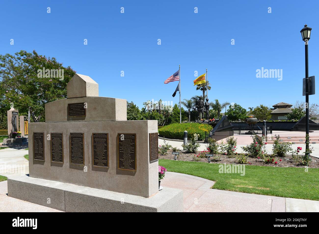 WESTMINSTER, CALIFORNIE - 5 JUILLET 2021 : Monument national de reconnaissance, Monument commémoratif de bataille des îles Paracel et Mémorial de guerre du Vietnam à Sid Goldstein Free Banque D'Images