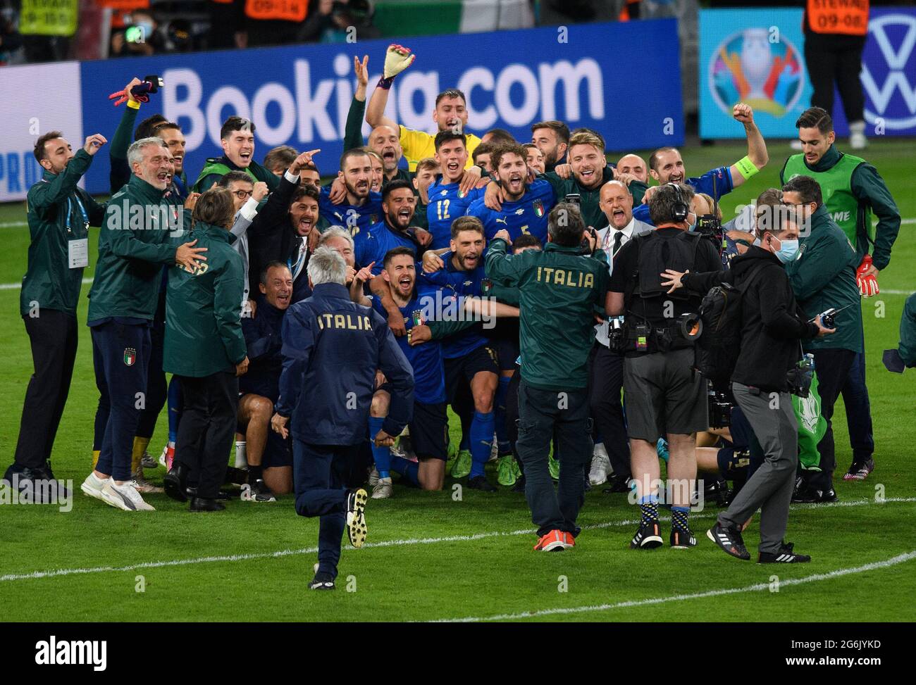 07 juillet 2021 - Italie / Espagne - UEFA Euro 2020 semi-finale - Wembley - Londres l'équipe italienne célèbre la victoire sur l'Espagne dans la demi-finale DE L'EURO 2020 après une fusillade de pénalité. Crédit photo : © Mark pain / Alamy Live News Banque D'Images