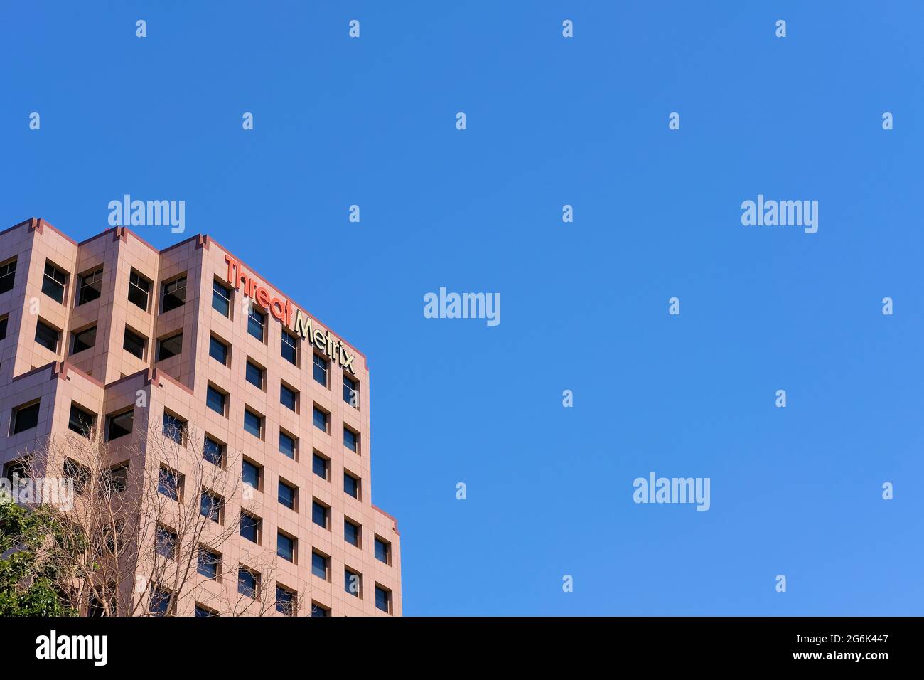 Extérieur du bâtiment Threat Metrix dans le centre-ville de San Jose, Californie: Société de prévention de la fraude et de cybersécurité dans la Silicon Valley. Banque D'Images