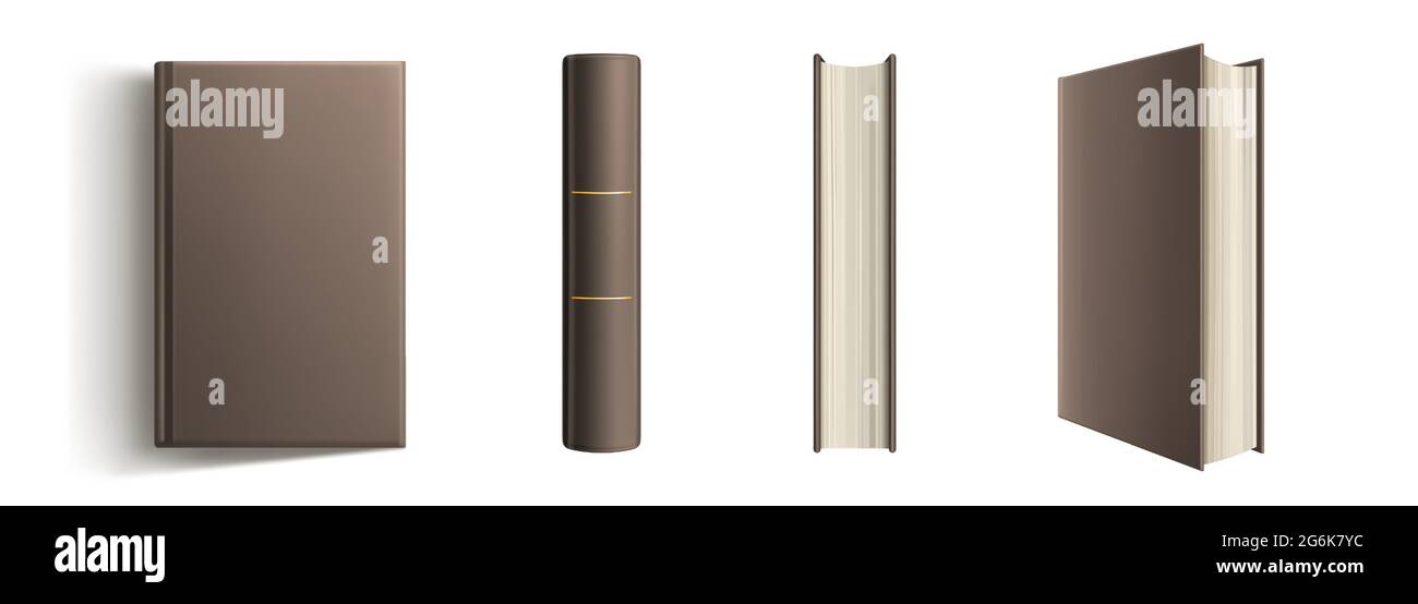 Maquette de livre et de couverture, volume vierge de style classique avec couverture rigide marron et éléments décoratifs dorés. BEST-seller publication, bibliothèque ou magasin nouveauté isolé réaliste 3d vecteur maquette Illustration de Vecteur