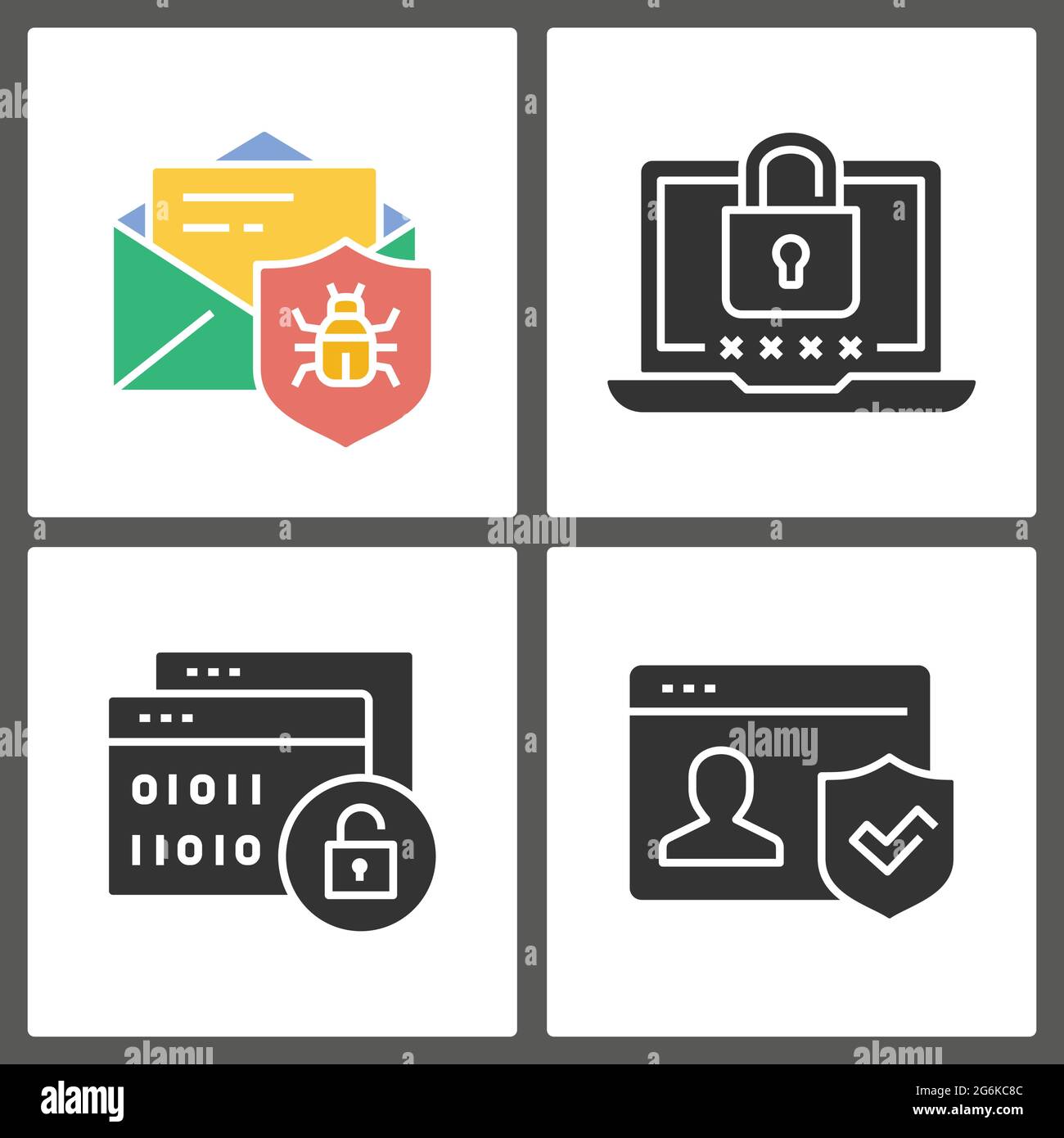 Icônes de glyphe de cyber-sécurité. Illustration vectorielle isolée sur blanc. Illustration de Vecteur