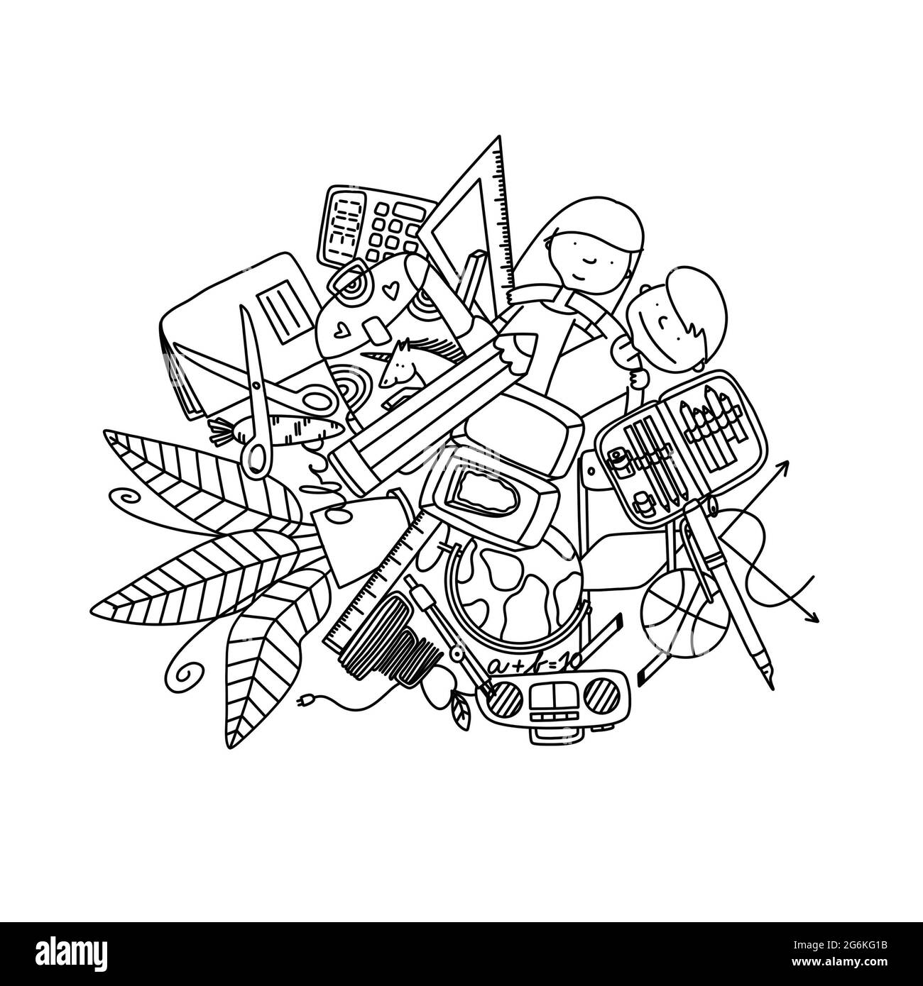 Doodle avec thème de la rentrée des classes. Banque D'Images