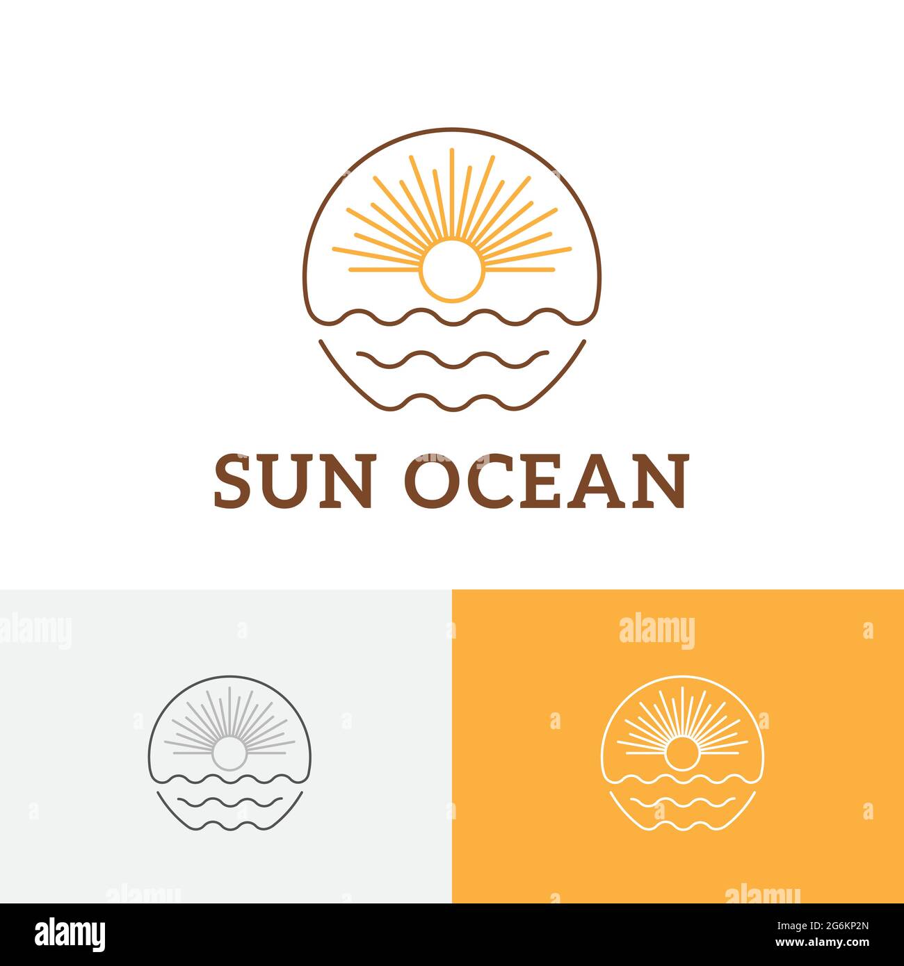 Sun Sunburst Sea Wave monoline Vintage Travel logo Illustration de Vecteur