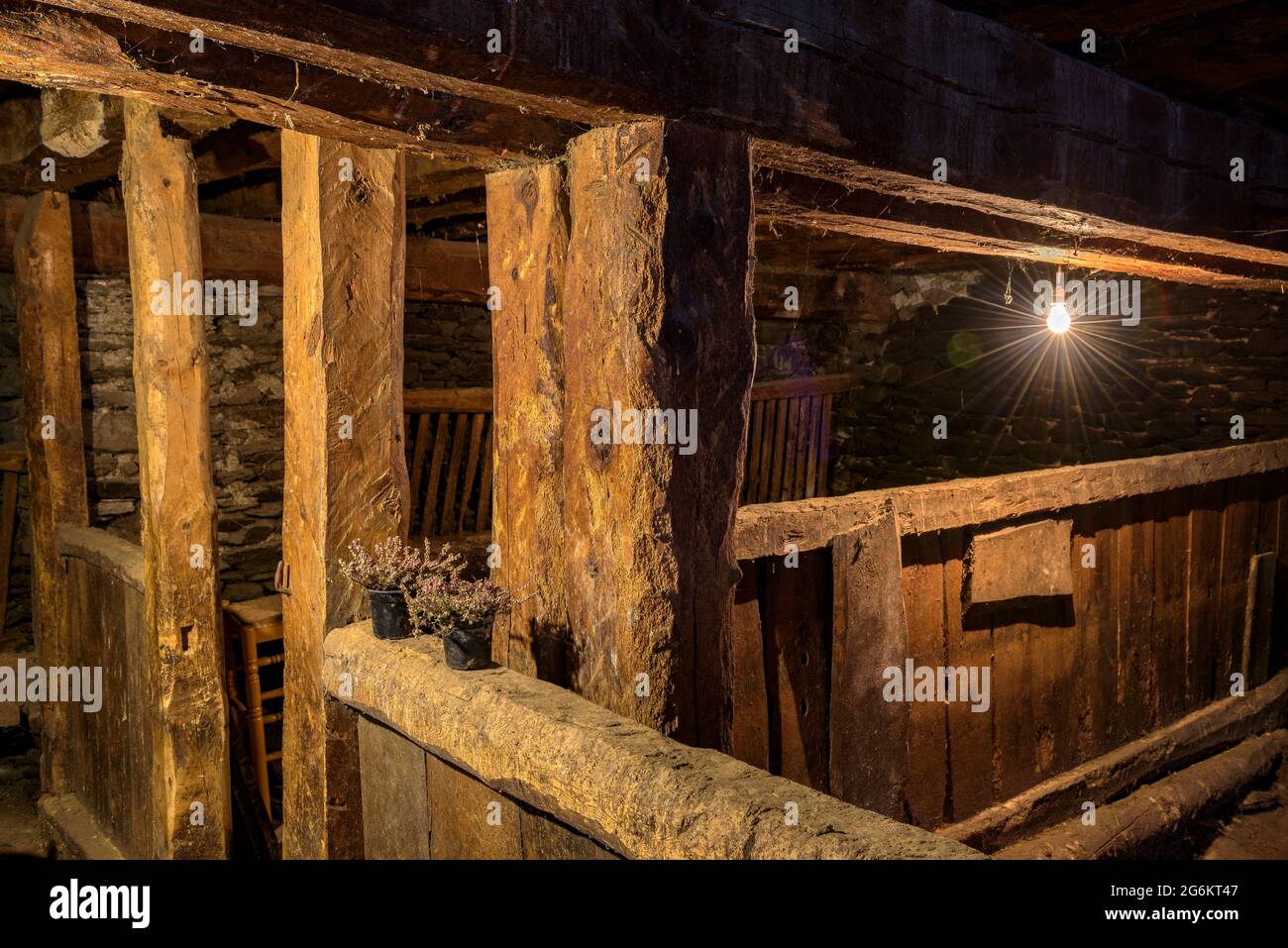 Détails à l'intérieur de l'Écomusée de Çò de Joanchiquet, à Vilamòs (Vallée de l'Aran, Catalogne, Espagne, Pyrénées) ESP: Detales del Ecomuseo Çò de Joanchiquet Banque D'Images