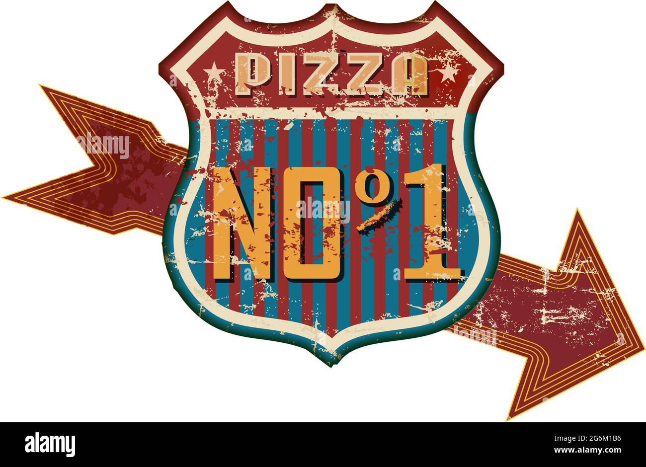 pizza nostalgique vintage et panneau de route de restauration rapide, illustration vectorielle, illustration fictive. Illustration de Vecteur