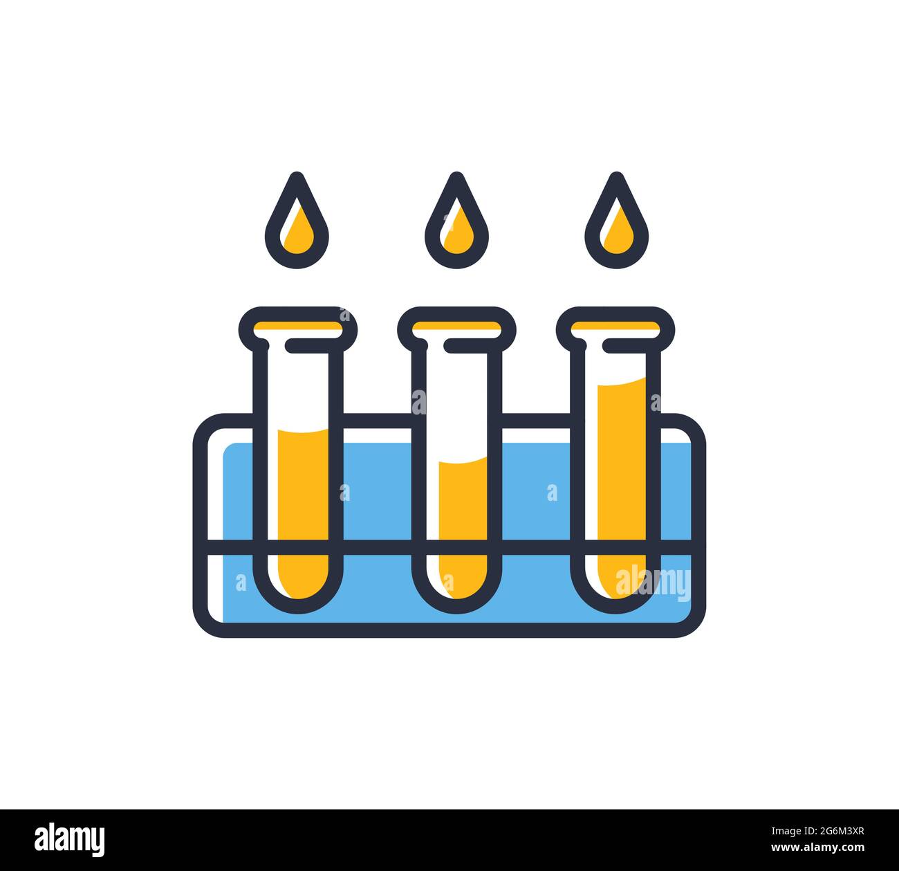 Icône de test médical. Tubes à essai avec sang isolé sur fond blanc. Éléments de conception, colorés. Élément pour les concepts mobiles et les applications Web. Stylet plat Illustration de Vecteur