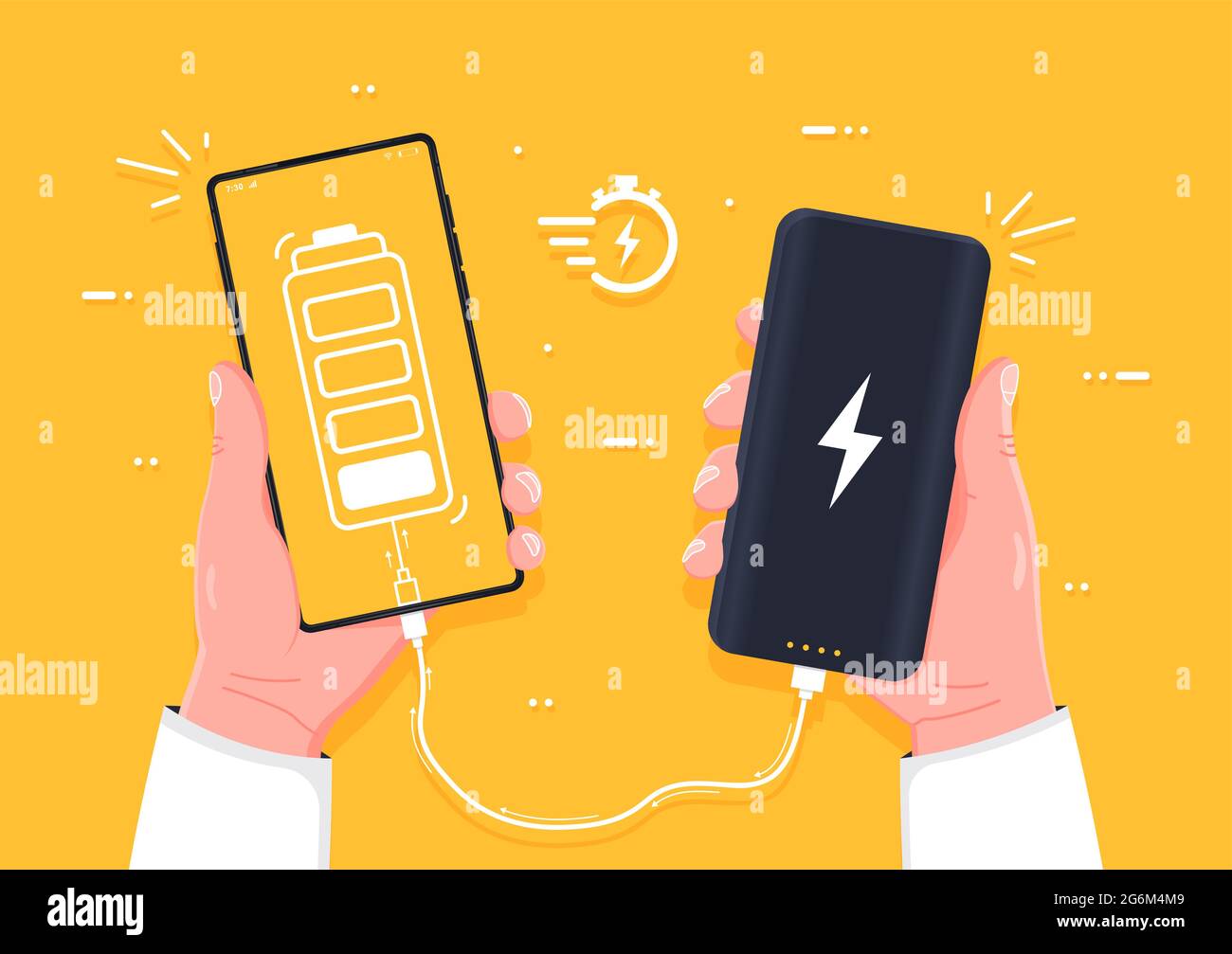 Chargement de l'appareil. Main humaine tenant le téléphone intelligent de charge se connecter à la banque d'alimentation, conceptuel. Illustration vectorielle de style plat. Illustration de Vecteur Chargement de l'appareil. Main humaine tenant le téléphone intelligent de charge se connecter à la banque d'alimentation, conceptuel. Illustration vectorielle de style plat. Illustration de Vecteur