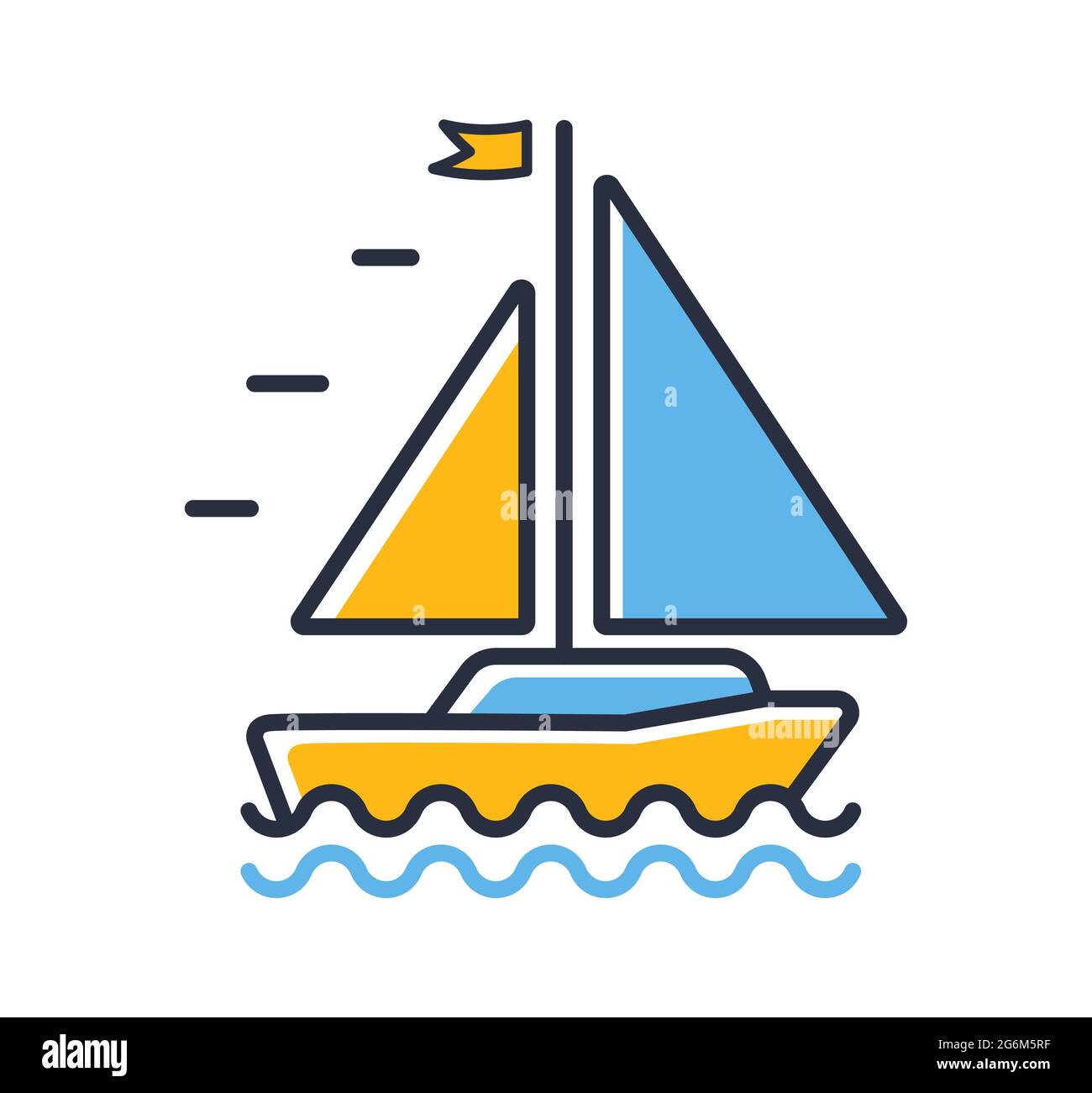 Icône de yacht. Voile yacht isolé sur fond blanc. Éléments de conception, colorés. Élément pour les concepts mobiles et les applications Web. Illustration du vecteur de style plat Illustration de Vecteur