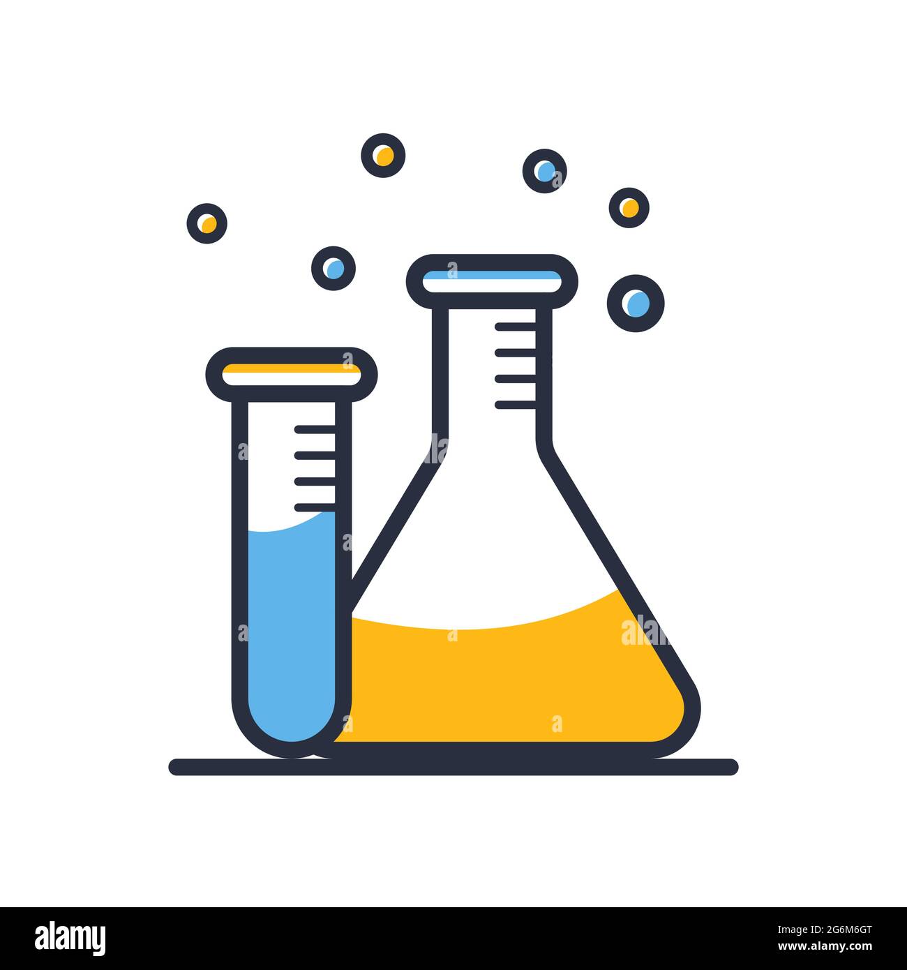 Réaction chimique. Icône des tubes à essai isolés sur fond blanc. Élément pour les concepts mobiles et les applications Web. Éléments de conception, colorés. Vecto de style plat Illustration de Vecteur
