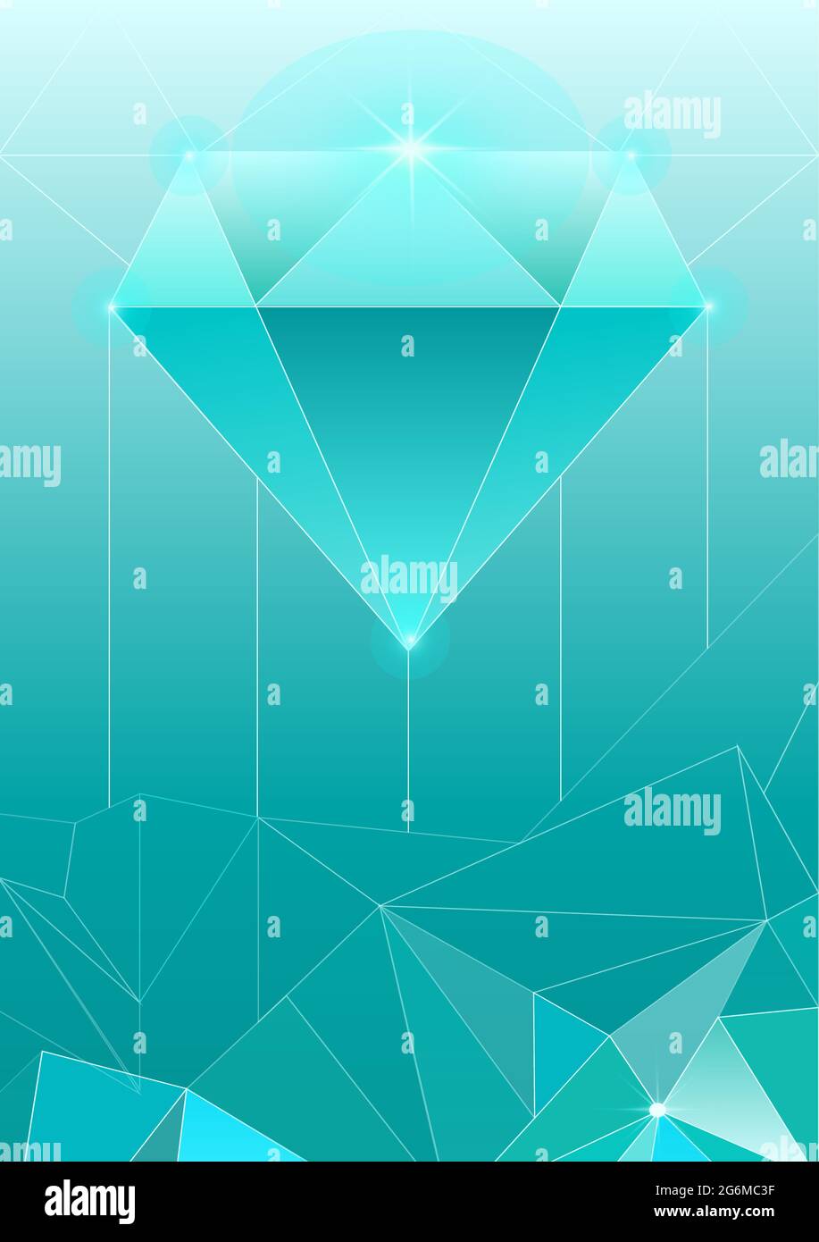 Illustration vectorielle de formes géométriques de cristal cosmique tendance pyramide de couleur bleu clair. Affiche polygonale en losange ou en cristal. Illustration de Vecteur