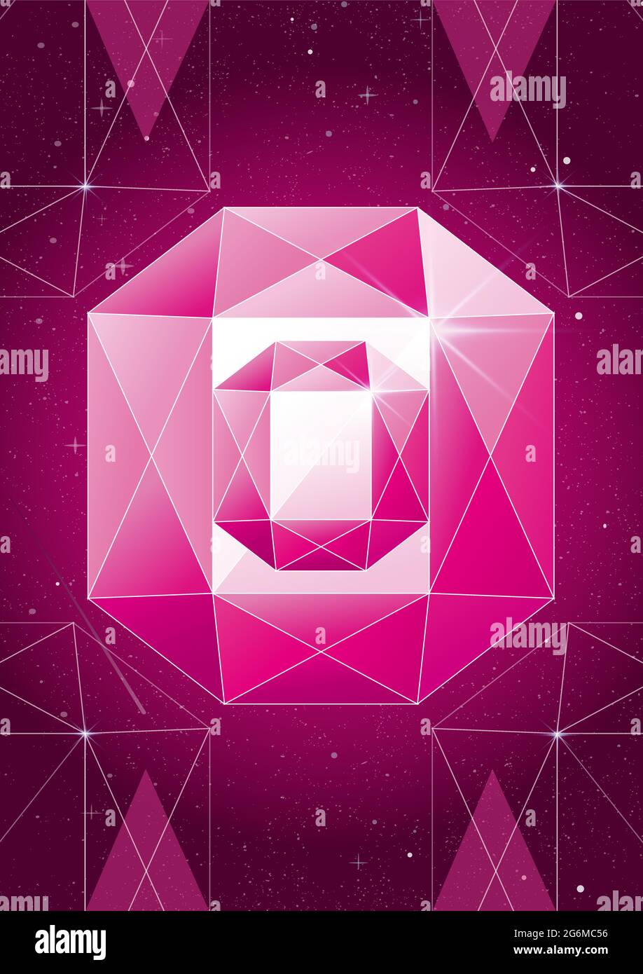 Illustration vectorielle de formes géométriques tendance en cristal cosmique. Affiche de couleur rose en forme de losange polygonal ou de cristal. Illustration de Vecteur