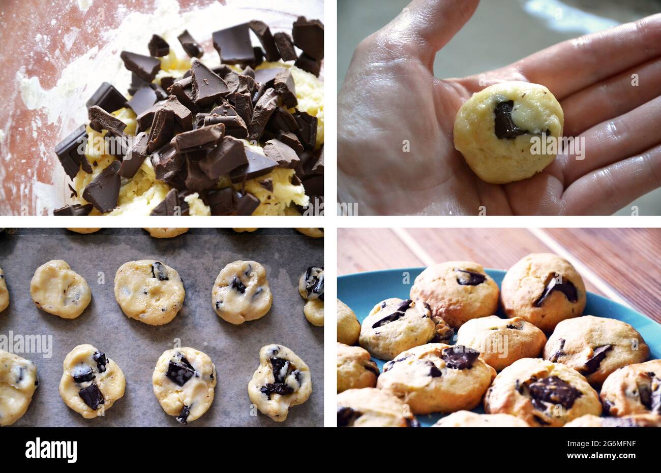 Tutoriel sur la fabrication et la cuisson de biscuits traditionnels avec des morceaux de chocolat Banque D'Images