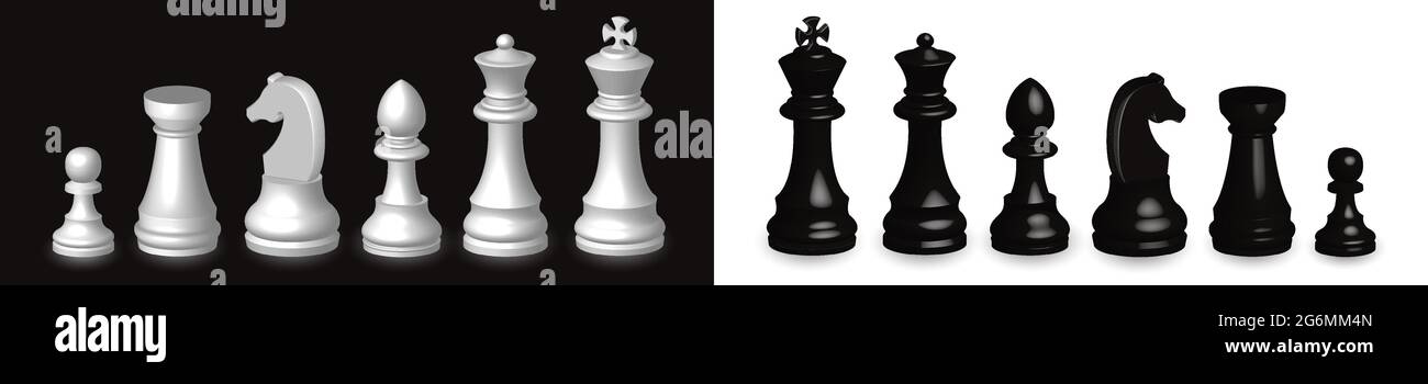 les pièces d'échecs 3d se trouvent dans une rangée sur un fond noir et  blanc. jeu d'échecs 3d isolé sur fond noir et blanc Image Vectorielle Stock  - Alamy