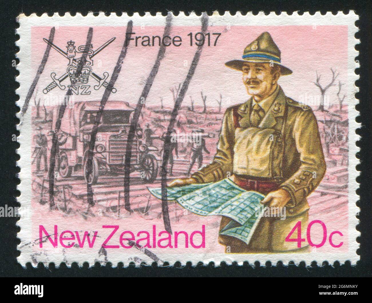 NOUVELLE-ZÉLANDE - VERS 1984: Timbre imprimé par la Nouvelle-Zélande, montre la guerre de France, vers 1984 Banque D'Images