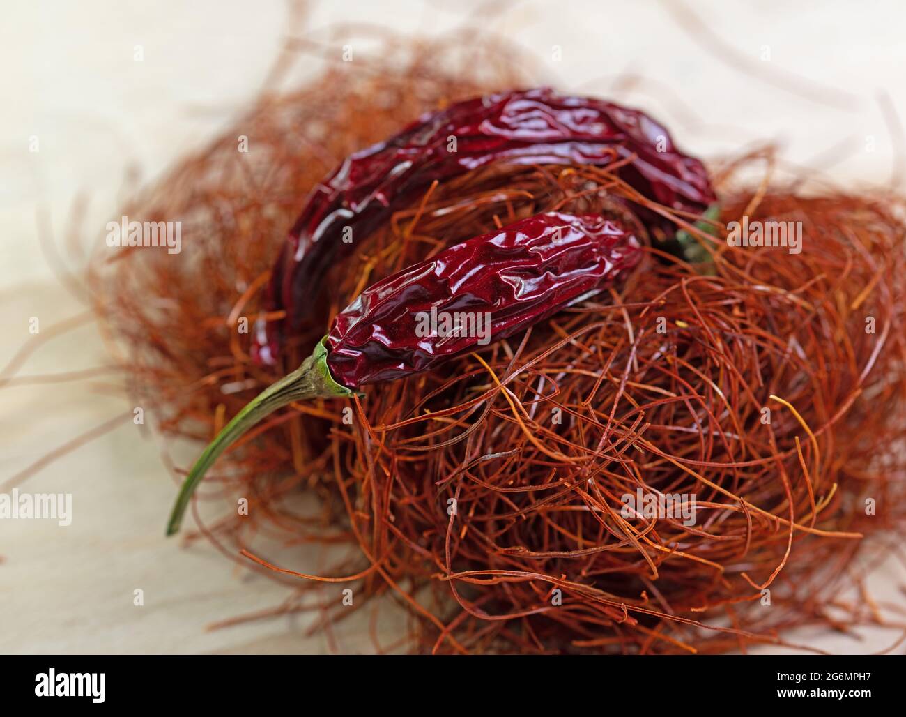 Filets de Chili et gousse de Chili en gros plan Banque D'Images
