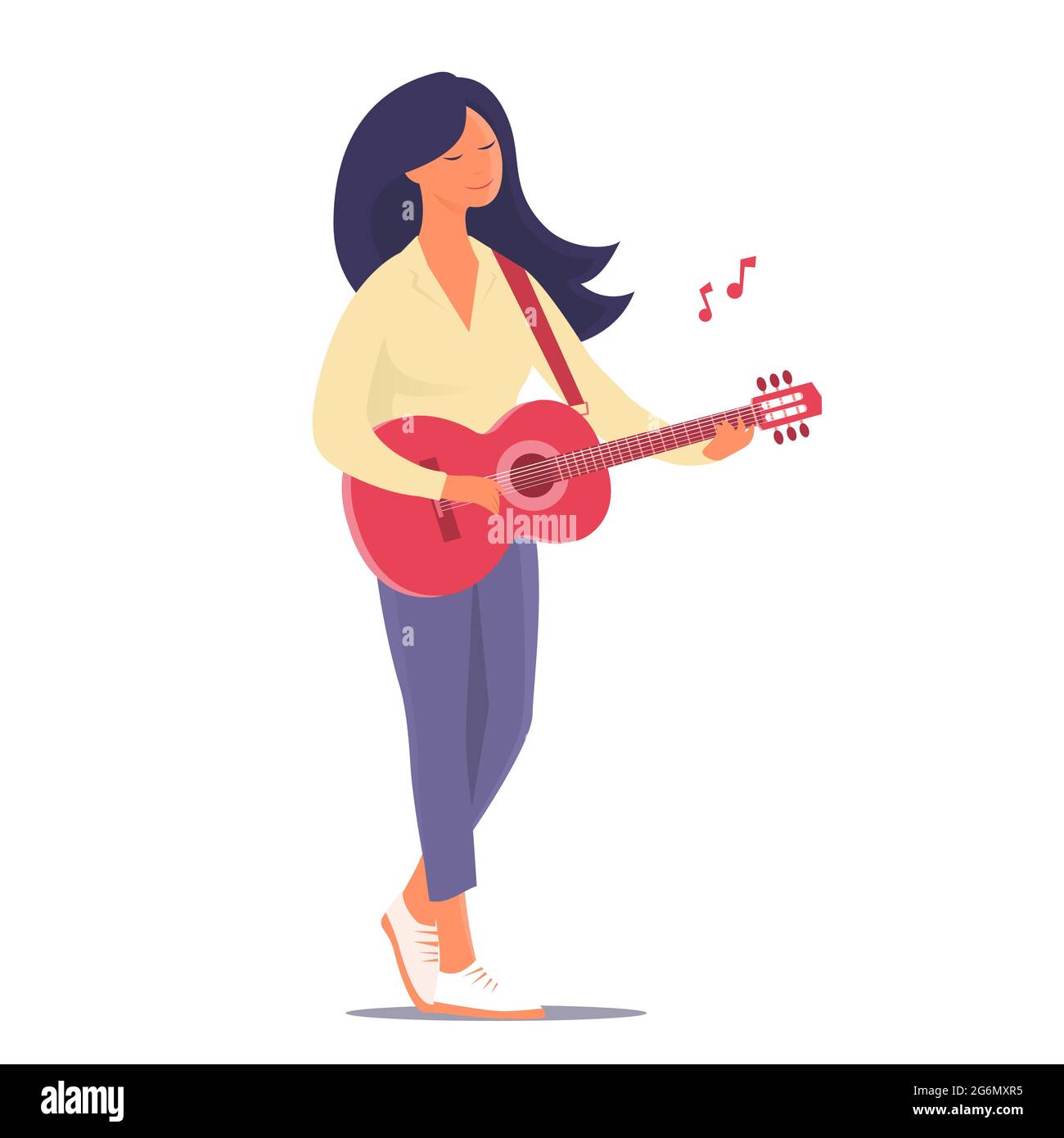 Une jeune femme se tient et joue de la guitare. Instrument de musique  classique. Ambiance amusante. Activités de loisirs, créativité et  passe-temps. Dessin animé vectoriel isolé Image Vectorielle Stock - Alamy