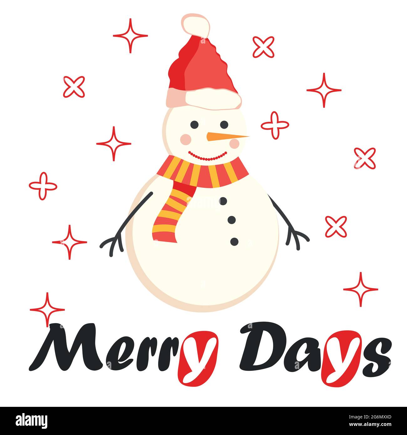 Carte De Voeux Avec Bonhomme De Neige Mignon Carte Pour Les Vacances D Hiver Illustration Noel Et Bonne Annee Modele Tendance Image Vectorielle Stock Alamy