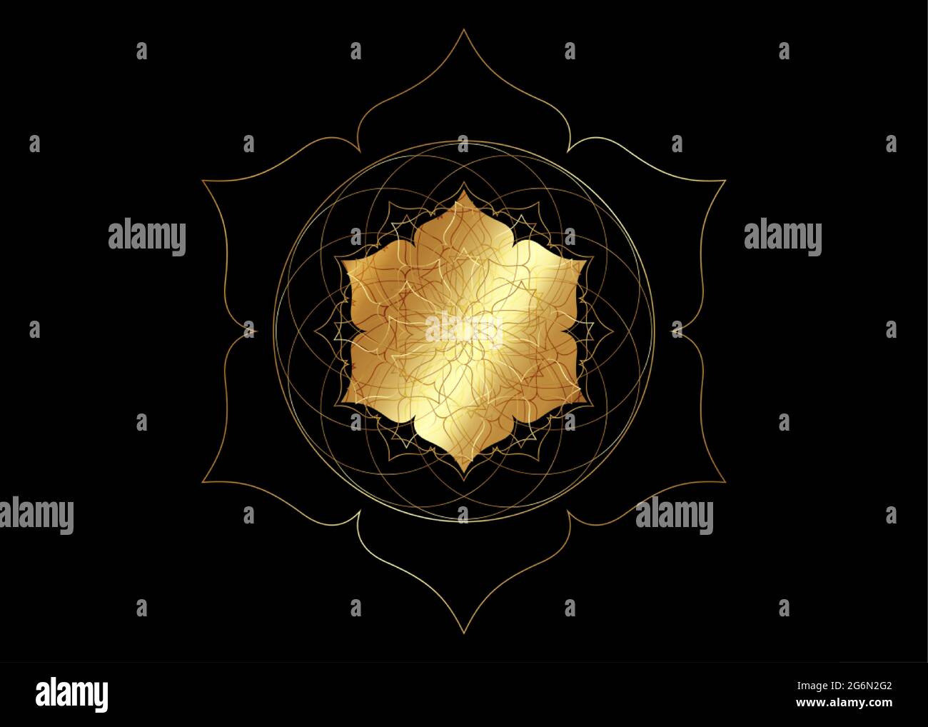 Fleur de lotus d'or mandala, symbole de la graine de vie géométrie sacrée. Logo icône Mandala mystique géométrique de la fleur ésotérique alchimie. Illustration vectorielle dorée Illustration de Vecteur