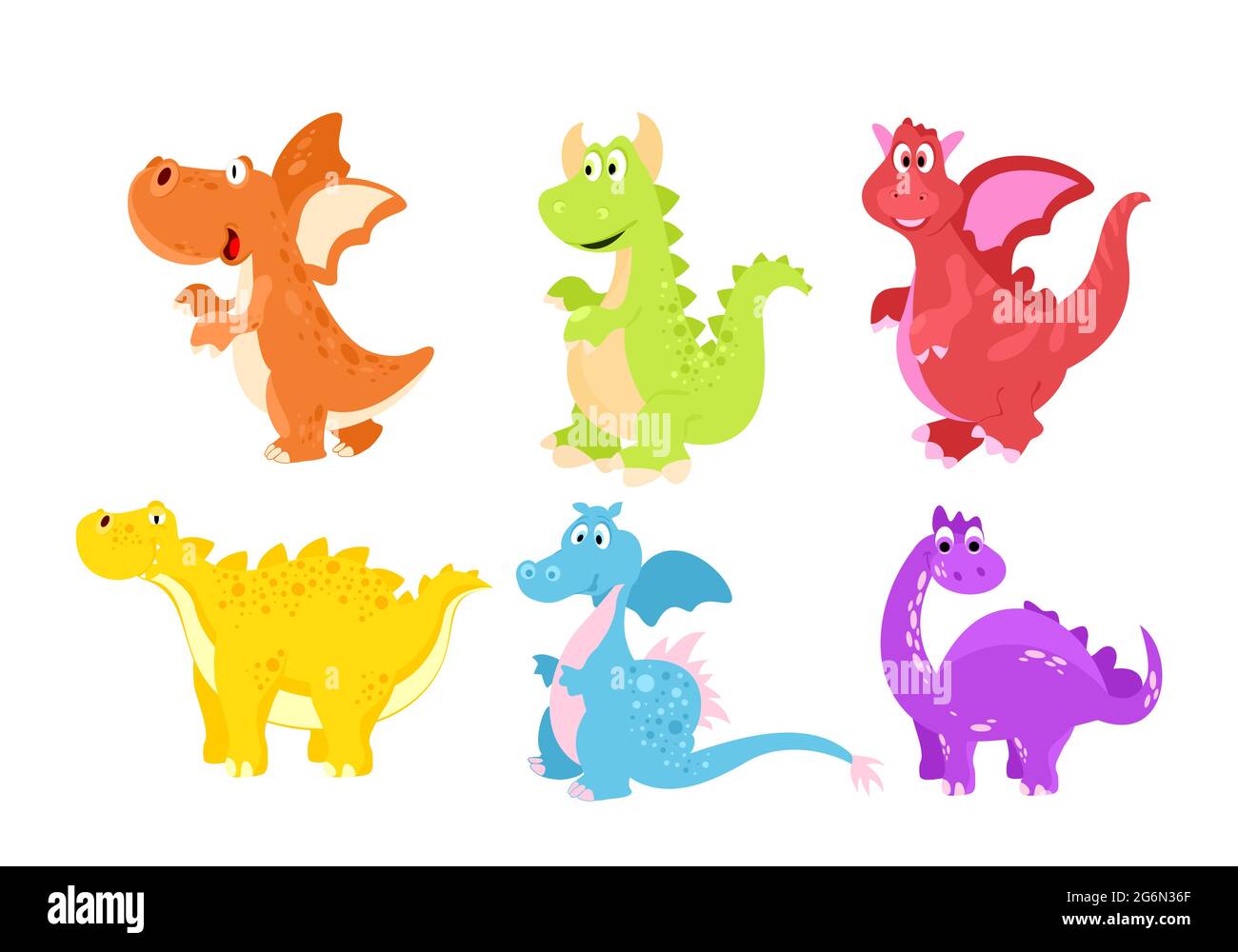 Ensemble d'illustrations vectorielles de dinosaures amusants et colorés en style de dessin animé plat. Illustration de Vecteur