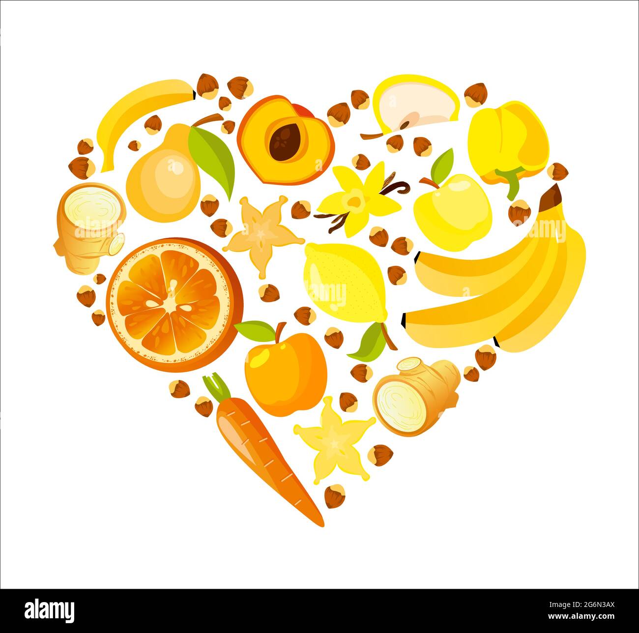 Forme de coeur de fruits et légumes rouges. Illustration d'un vecteur organique sain de nutrition. Illustration de Vecteur