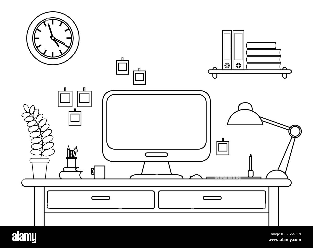 Illustration vectorielle d'un bureau avec un ordinateur. Au bureau ou à la maison, sur fond blanc. Illustration de Vecteur Illustration vectorielle d'un bureau avec un ordinateur. Au bureau ou à la maison, sur fond blanc. Illustration de Vecteur