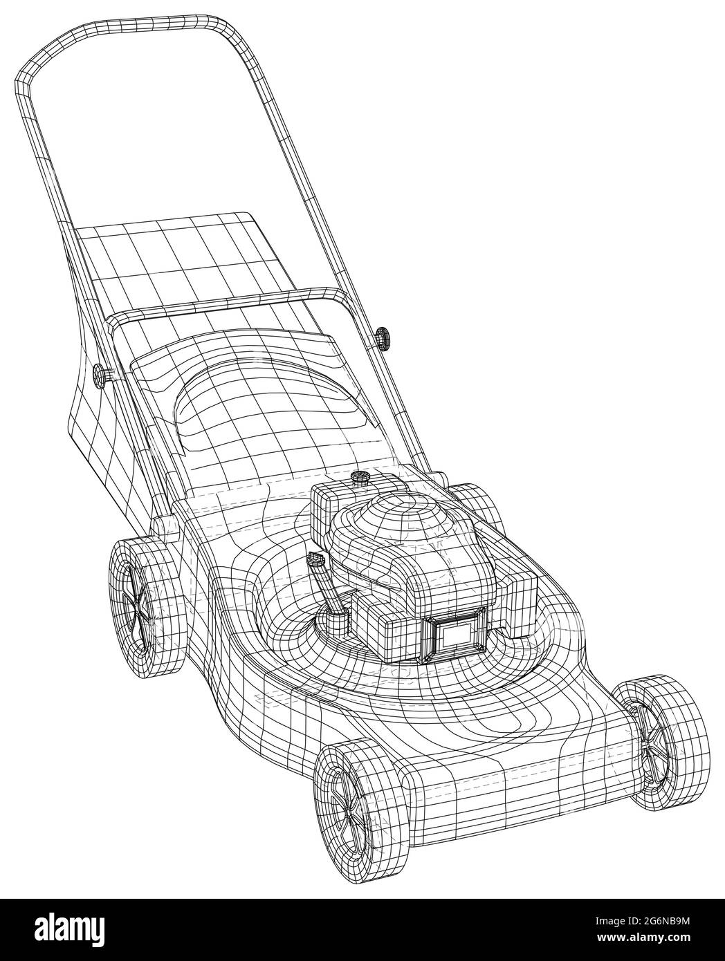 Tondeuse à essence. Instrument de jardin. Illustration technique châssis de fil. Rendu vectoriel 3D. Illustration de Vecteur
